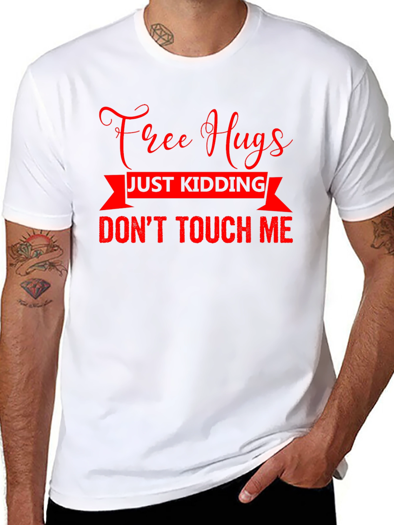 Black Free Hugs Just Kidding Graphic Tee view 8