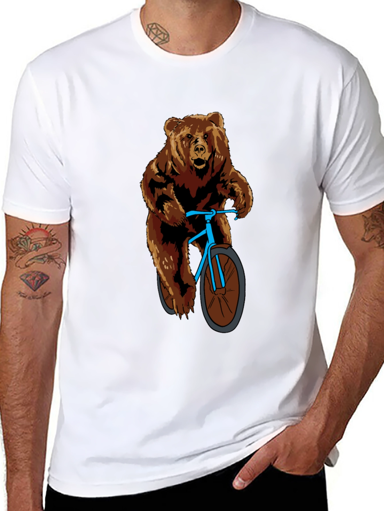 Black Bear on Bike Graphic T-Shirt - Cool Animal Tee view 8
