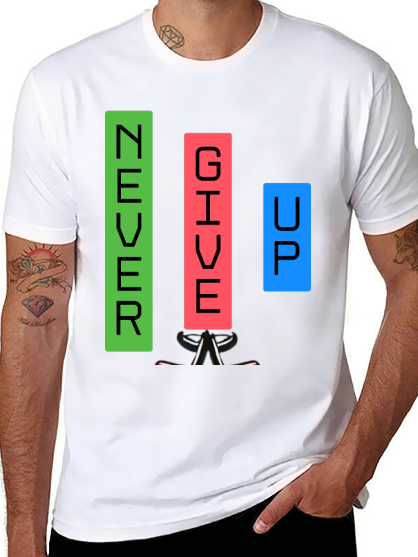 Black Never Give Up Graphic T-Shirt view 8