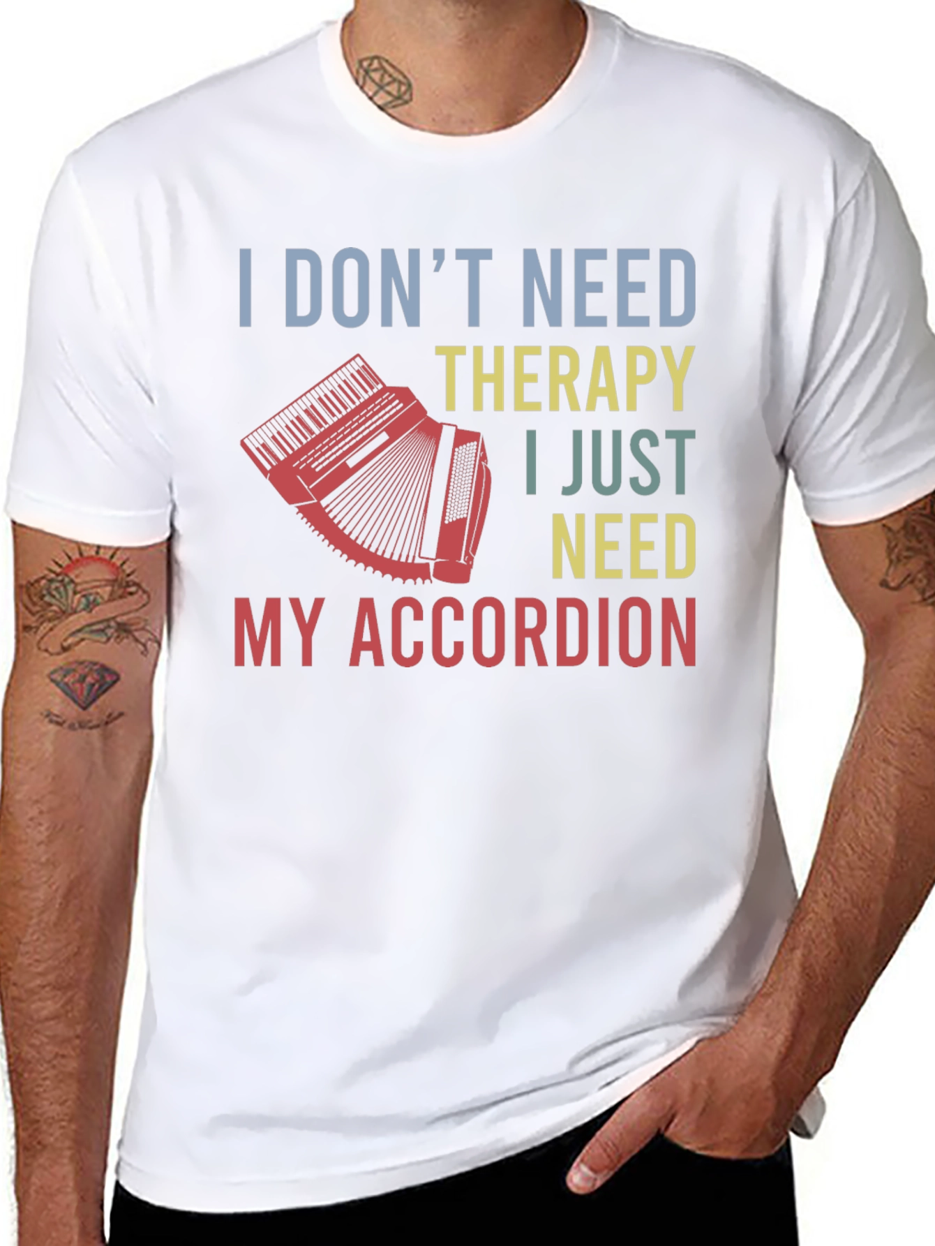 Black Accordion Therapy T-Shirt - Musician Gift view 8