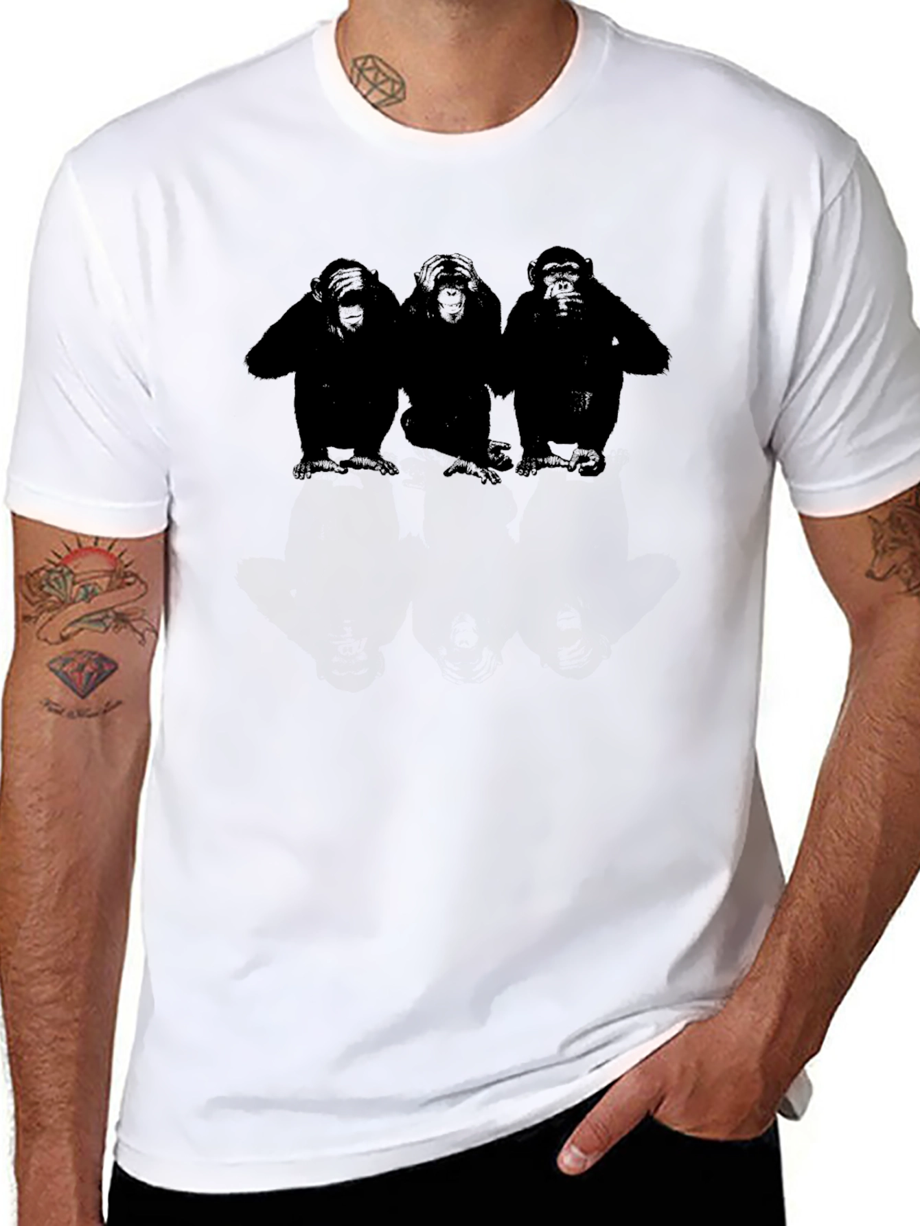 Black Hear No See No Speak No Evil Monkeys Graphic Tee view 8