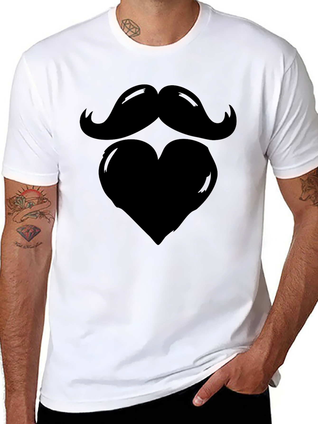 Black Mustache Heart Men's Graphic Tee - Black Cotton Blend view 8