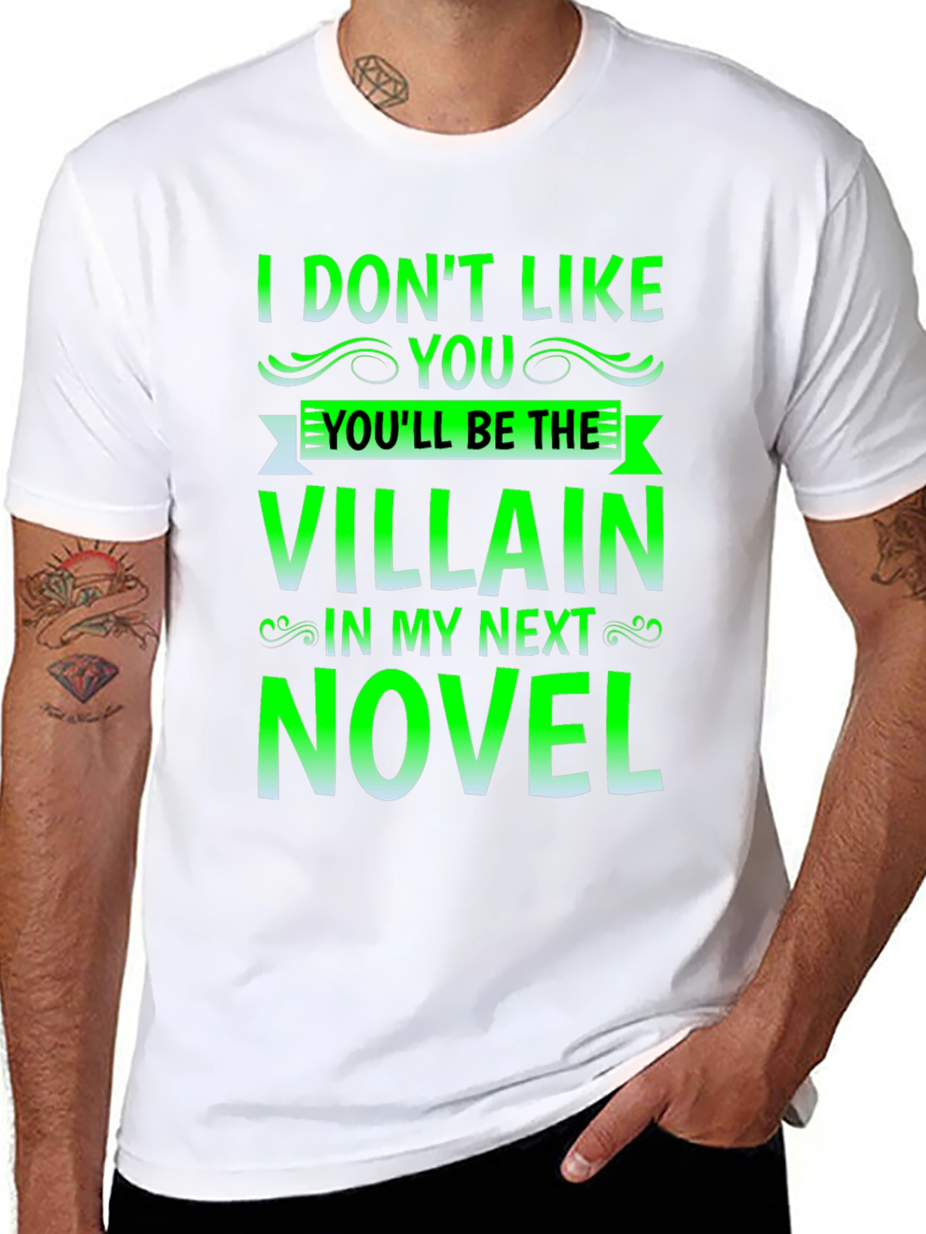 Black Villain Novel Black T-Shirt - Funny Writer Tee view 8