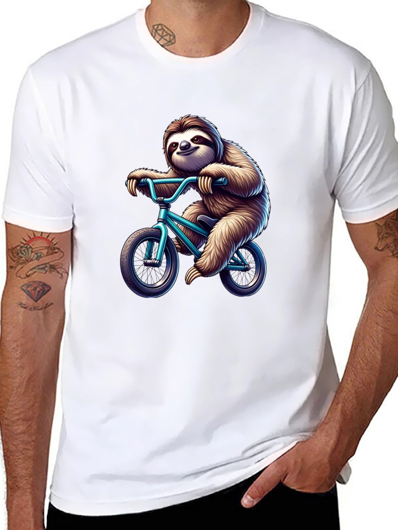 Black Sloth on Bike Graphic T-Shirt - Fun & Unique Design view 8