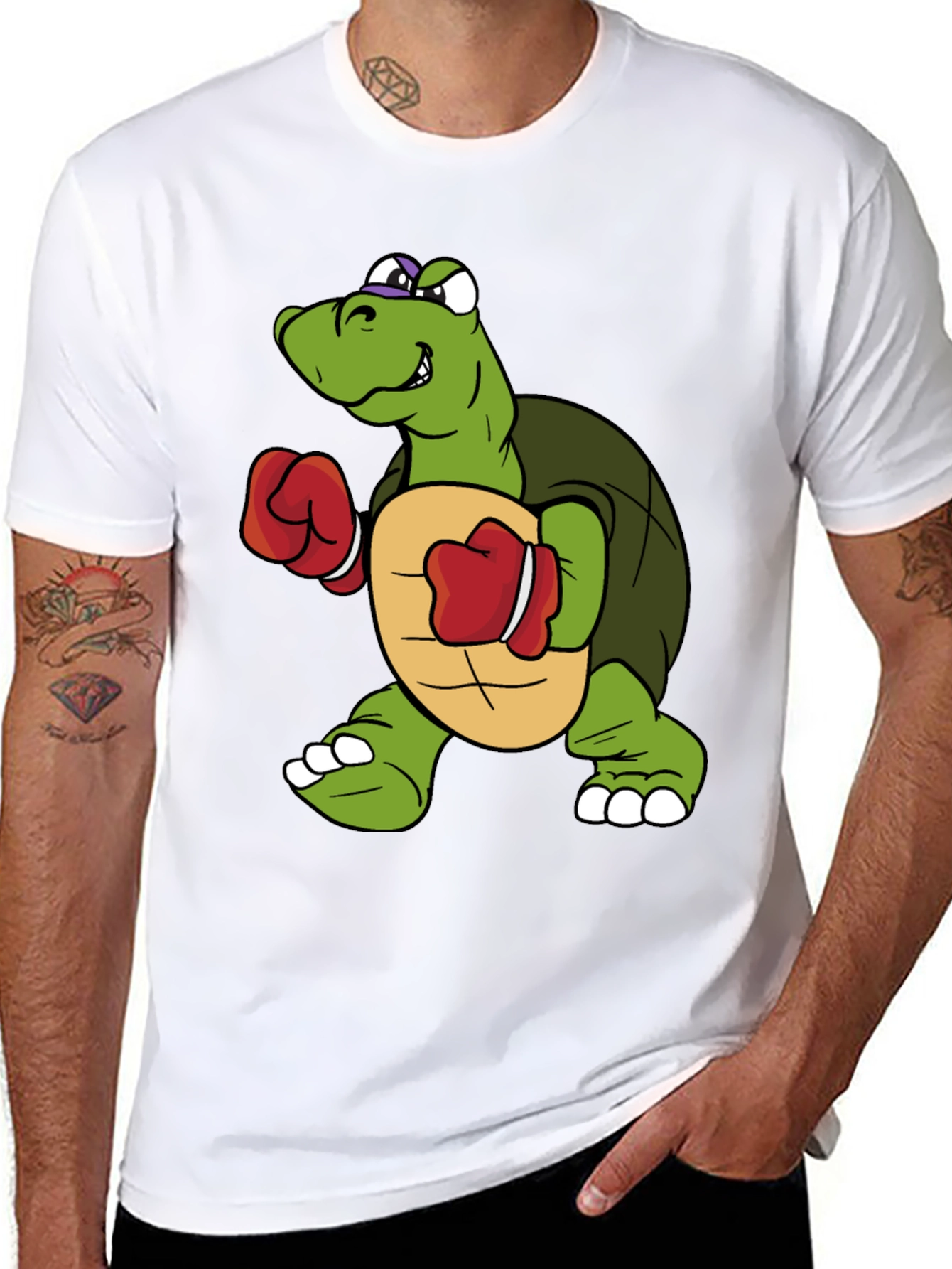 Black Turtle Boxer Graphic Tee - Novelty Cartoon Shirt view 8