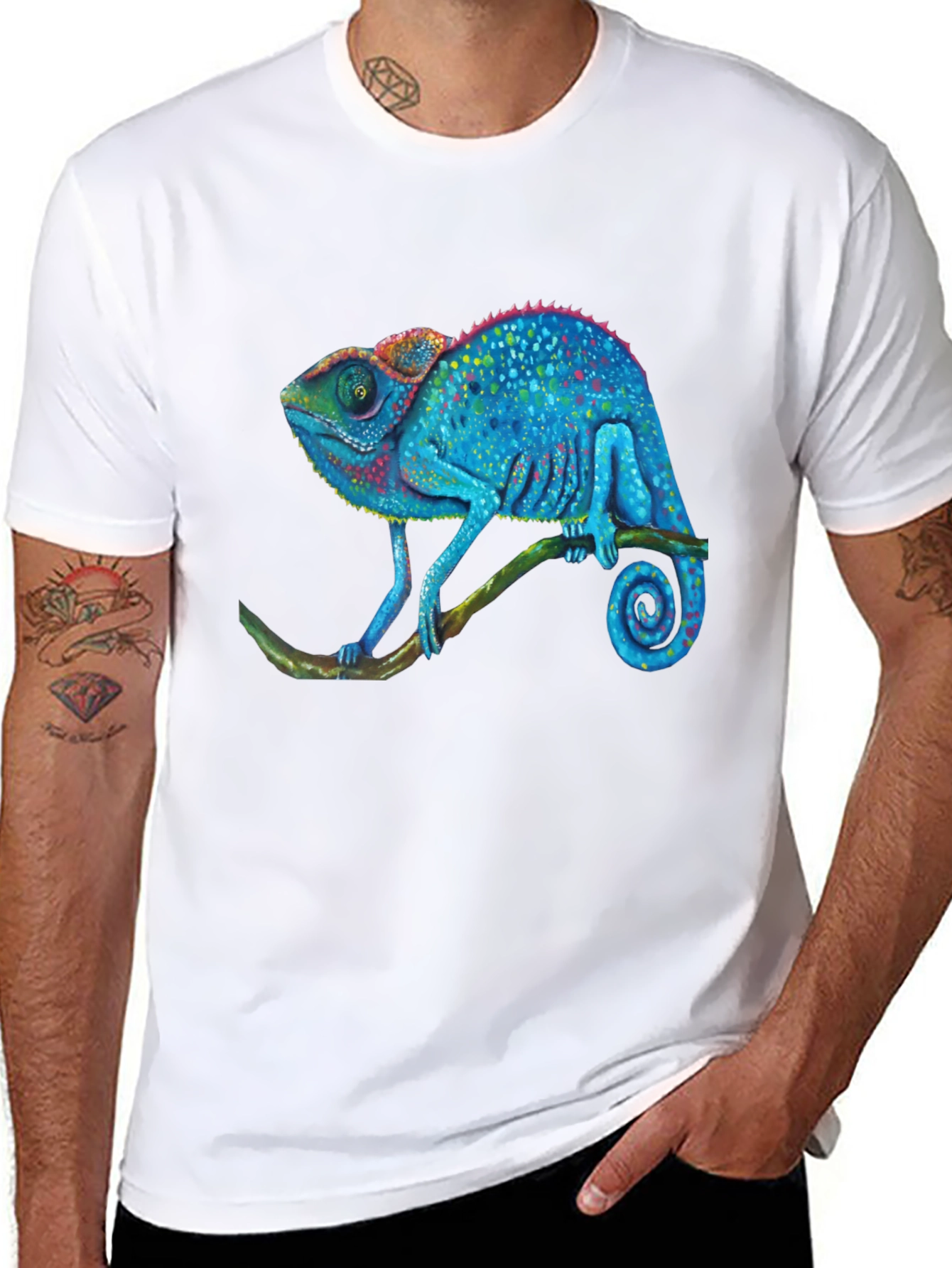 Black Blue Chameleon Graphic T-Shirt - Unique Reptile Design view 8