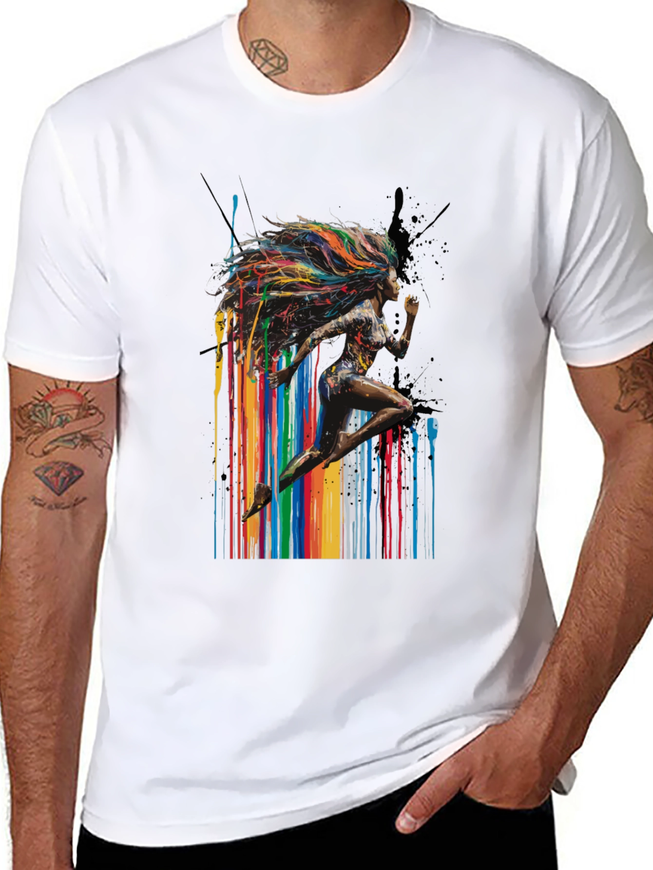 Black Colorful Runner Graphic Black T-Shirt view 8
