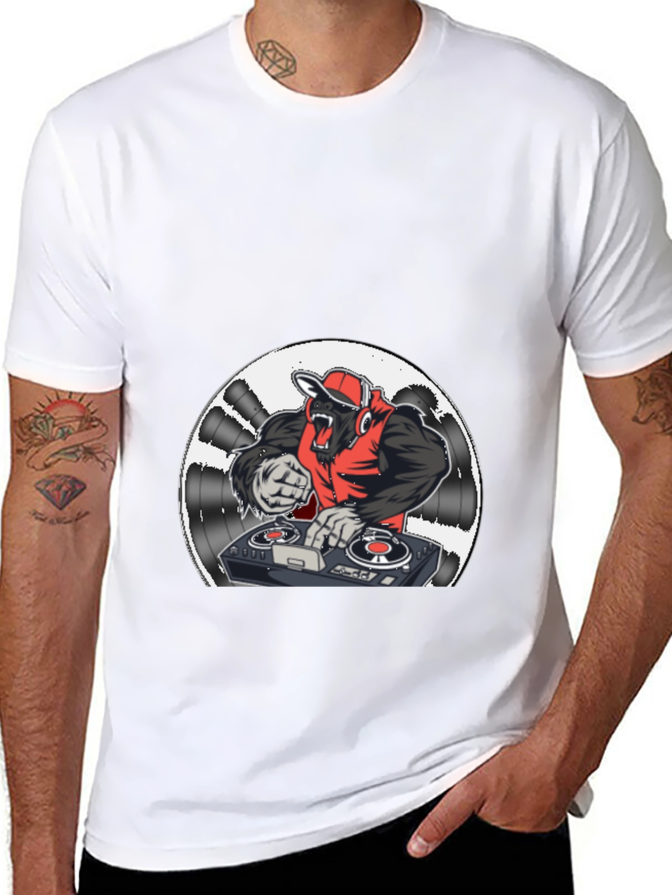 Black DJ Gorilla Graphic Tee - Black Cotton Blend view 8