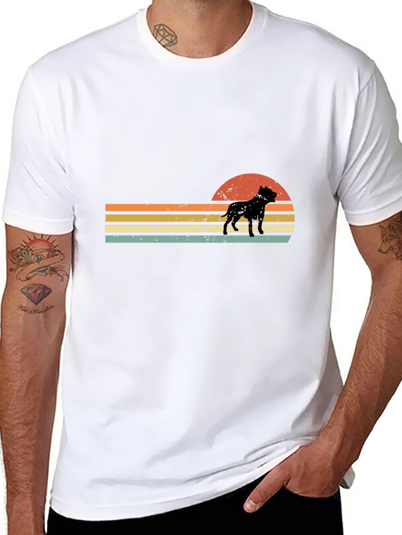 Black Retro Pitbull Sunset T-Shirt view 8