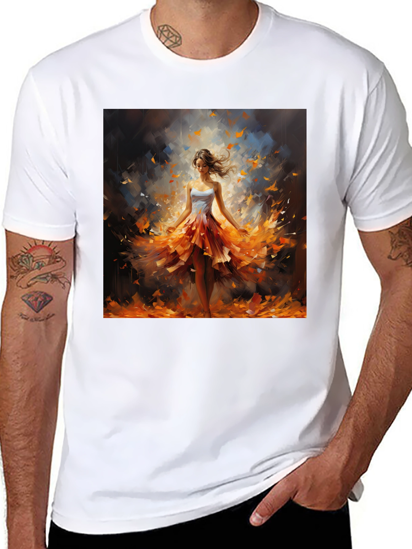 Black Woman in Autumn Dress T-Shirt view 8