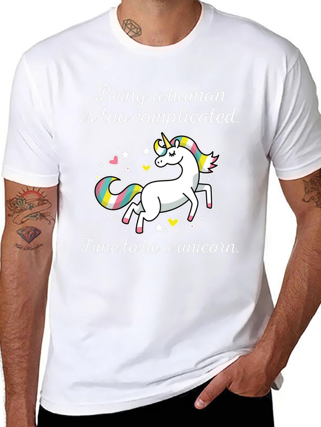 Black Unicorn Graphic Tee: Being Human is Too Complicated T-Shirt view 8