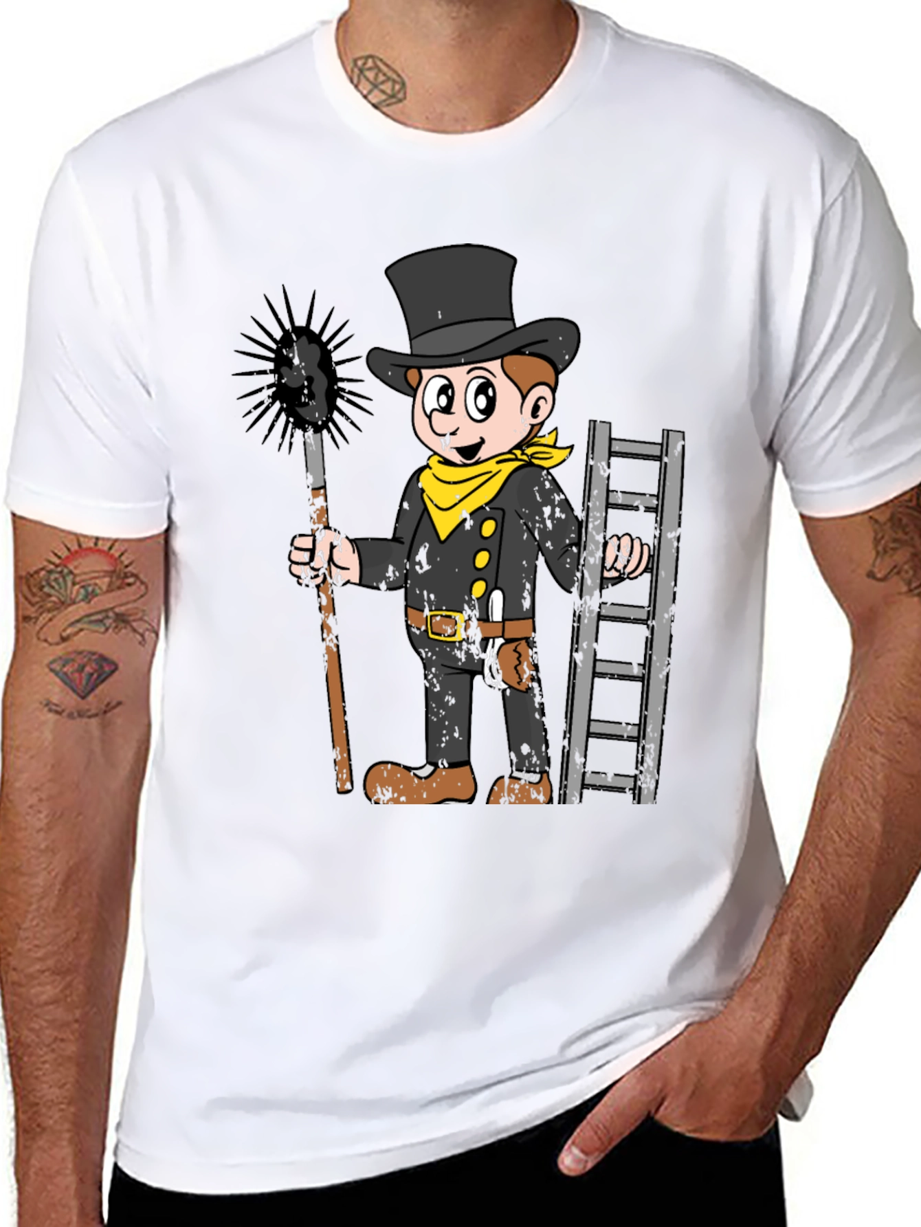 Black Chimney Sweep Cartoon Graphic T-Shirt view 8