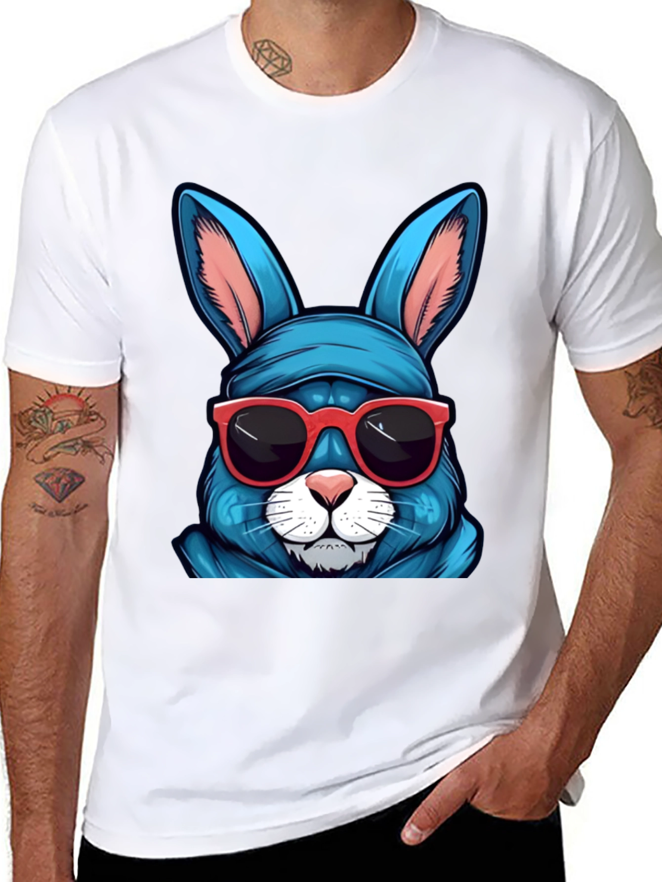 Black Cool Blue Bunny T-Shirt view 8
