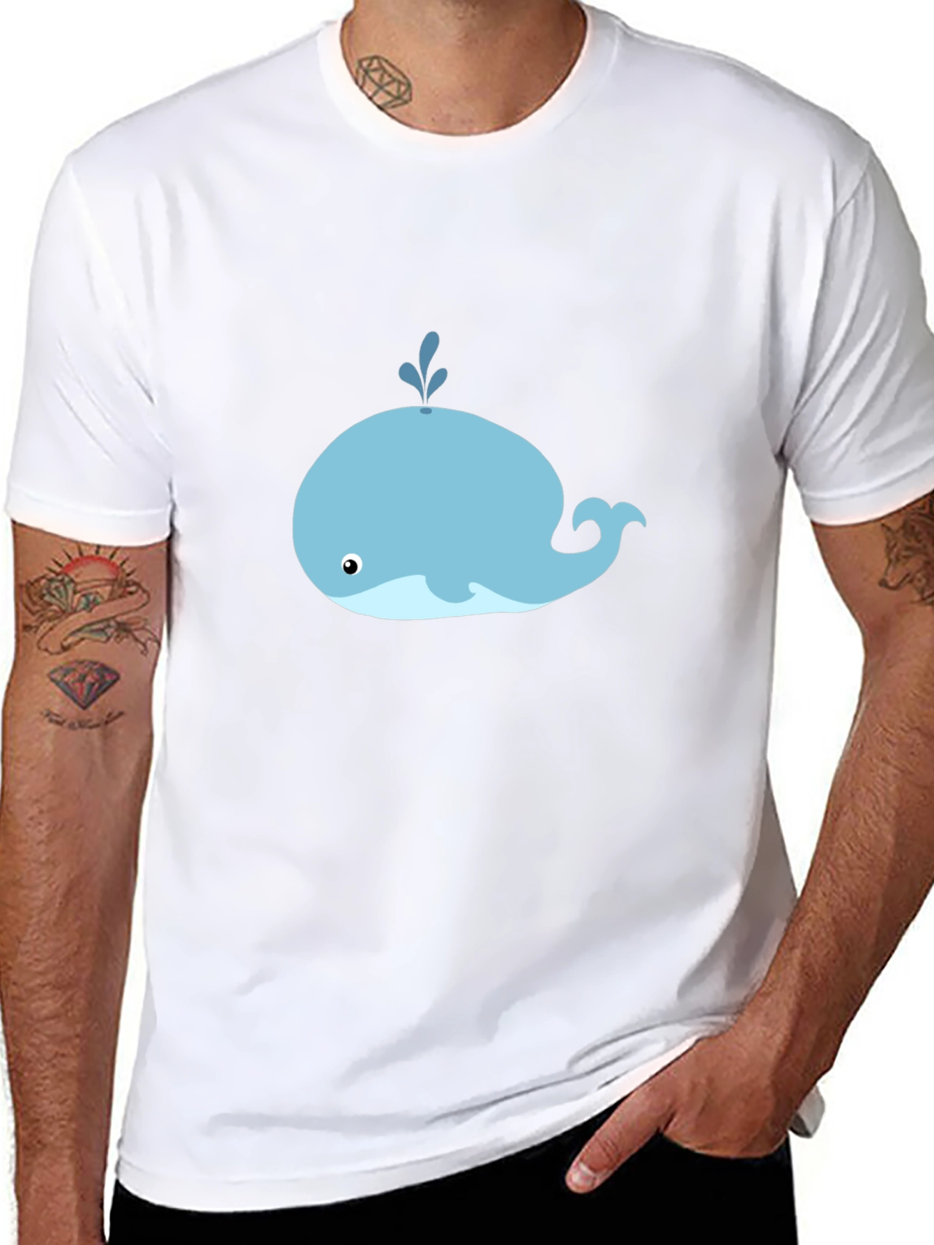 Black Cute Whale Graphic Tee - Black Cotton T-Shirt view 8