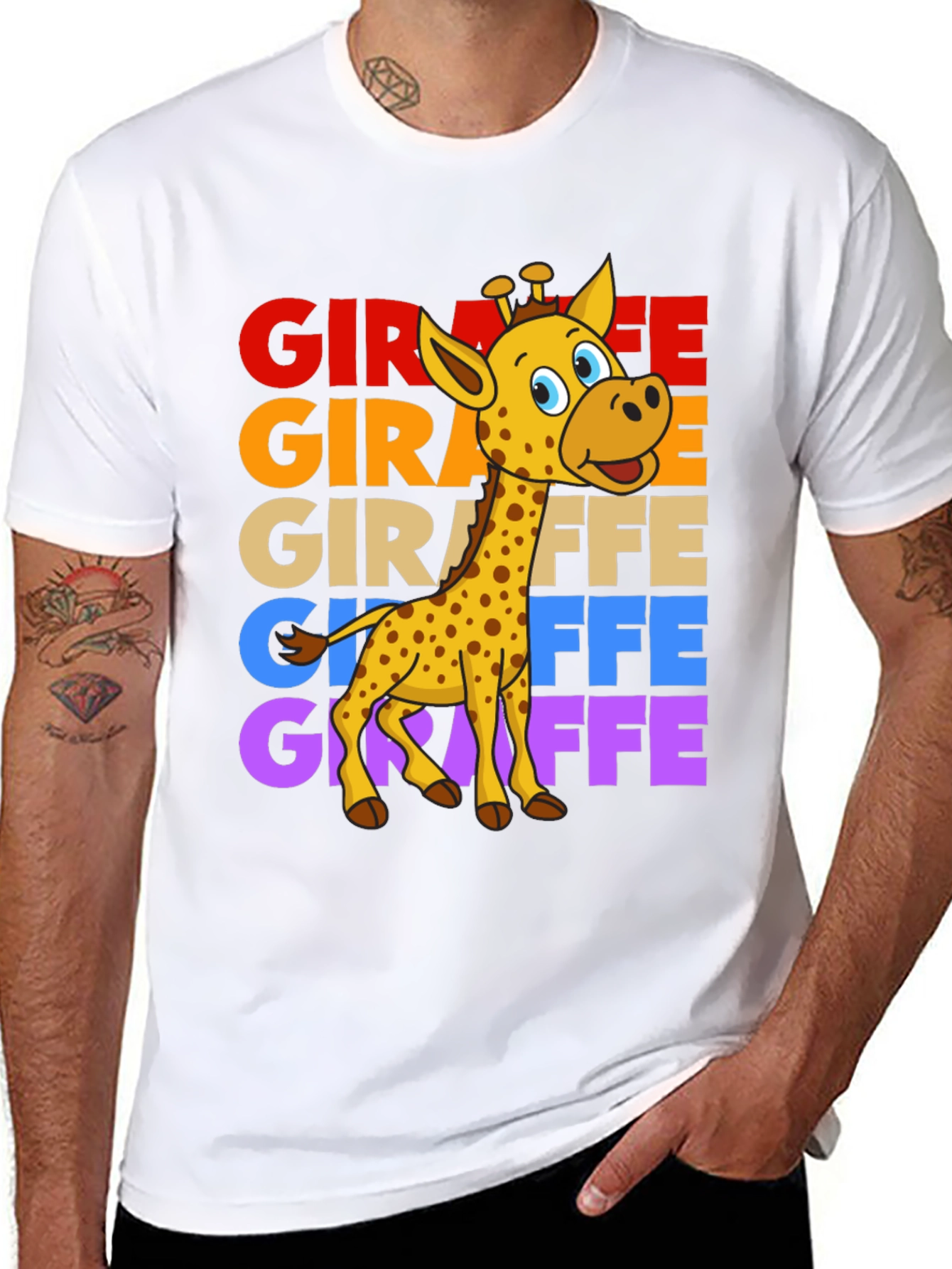 Black Giraffe Graphic Tee - Colorful Cartoon Giraffe Design view 8