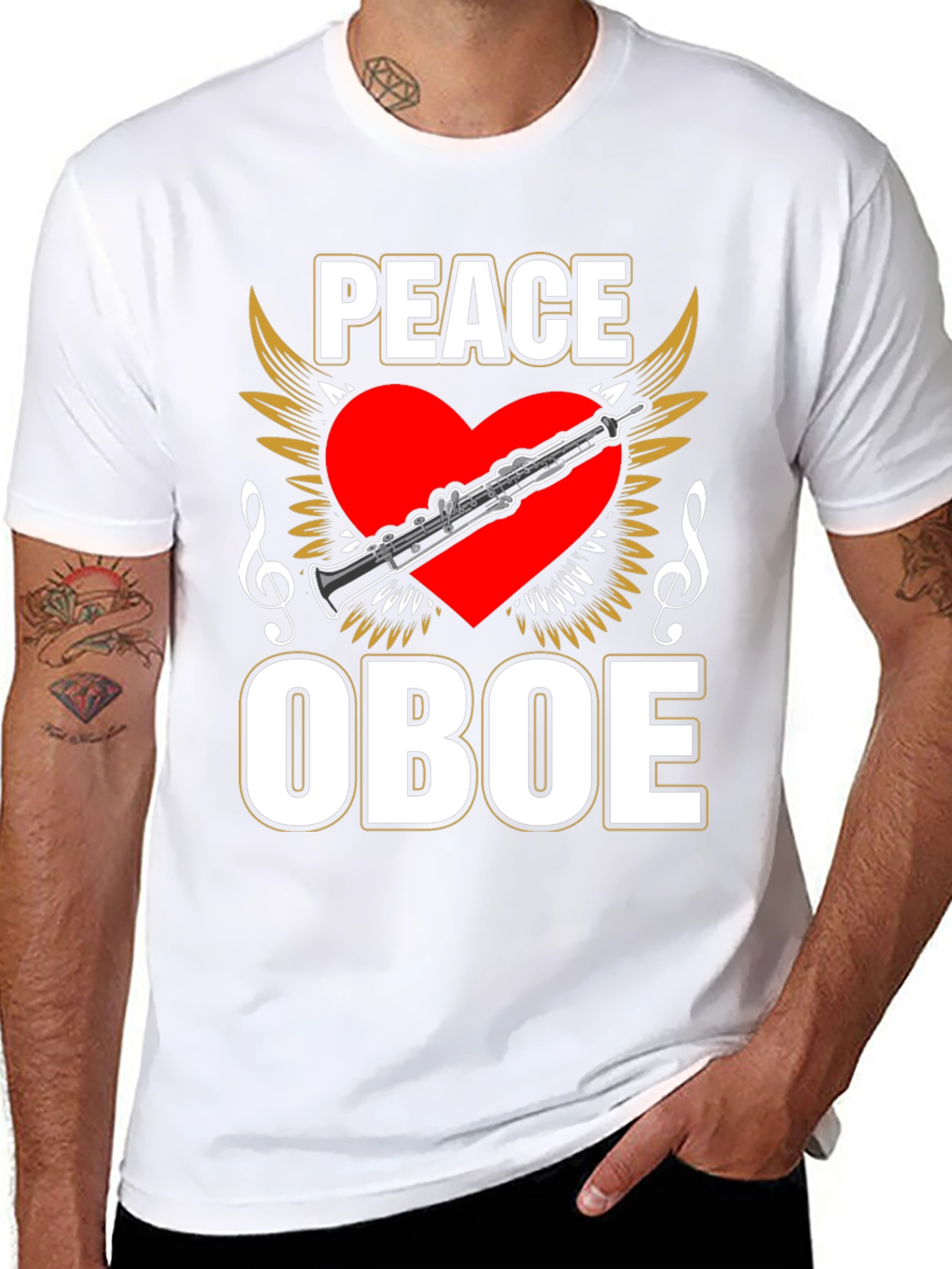 Black Peace Oboe T-Shirt, Music Lover Tee view 8