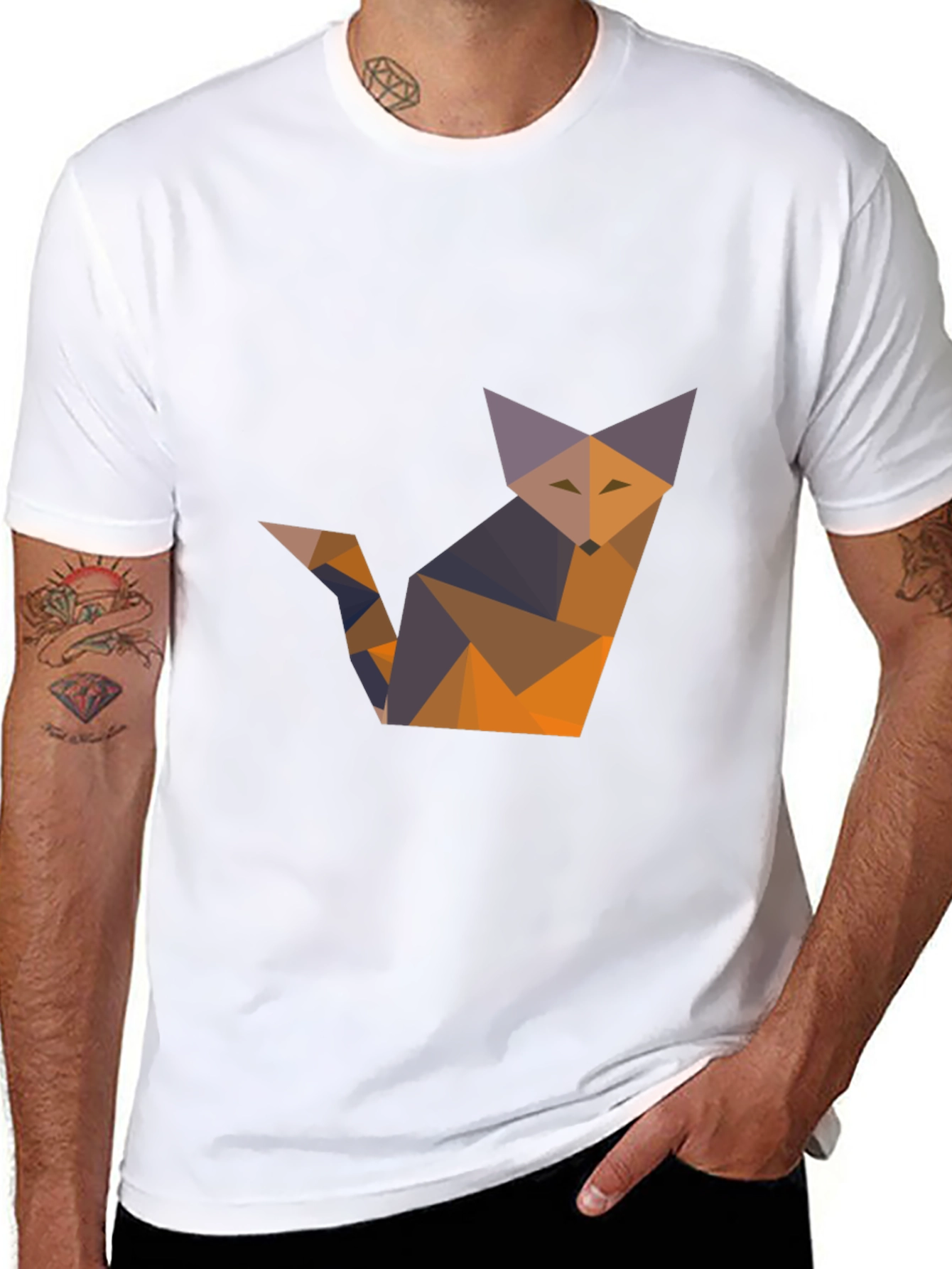 Black Geometric Fox T-Shirt - Modern Graphic Tee view 8
