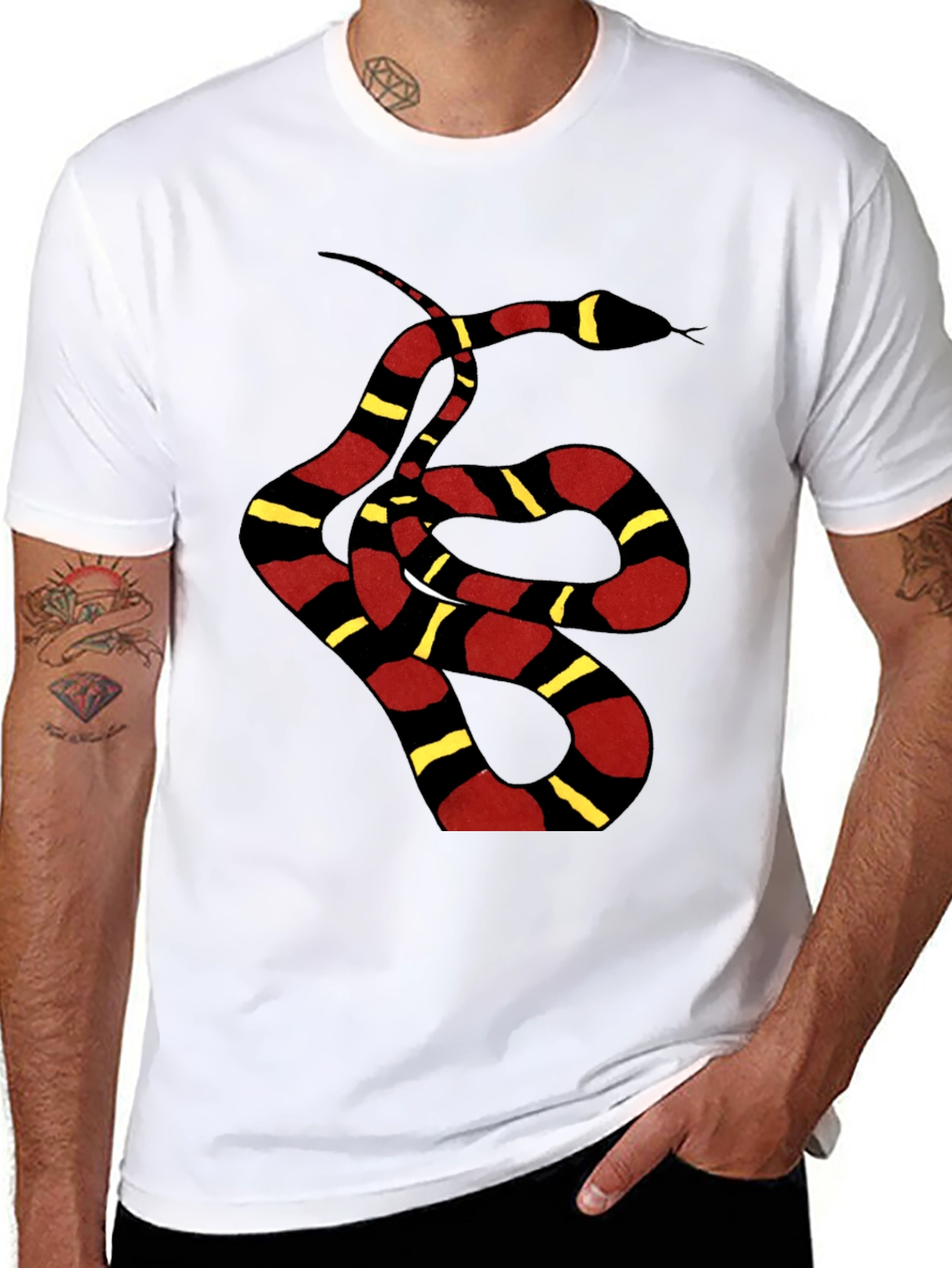 Black Striped Snake Graphic Tee - Black Unisex T-Shirt view 8