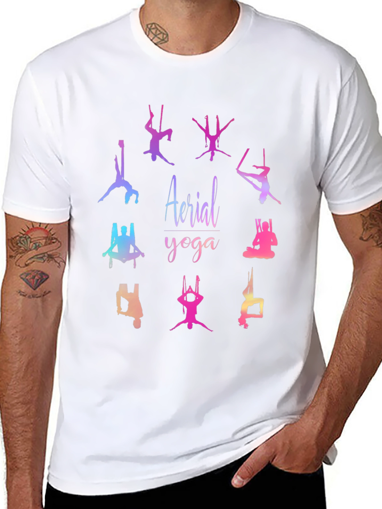 Black Aerial Yoga Graphic T-Shirt - Black Cotton Blend Tee view 8