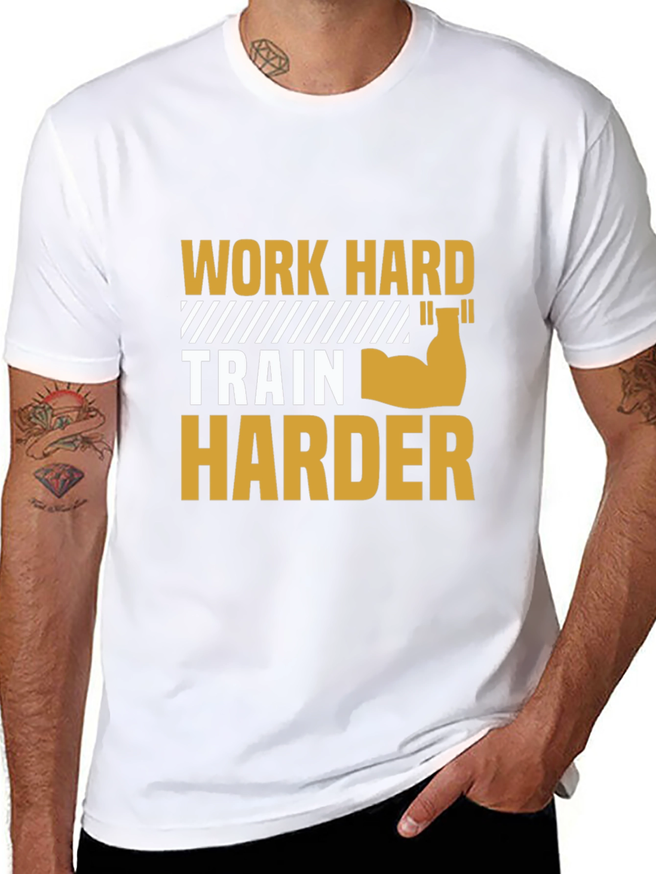 Black Work Harder Train Harder Gym T-Shirt view 8