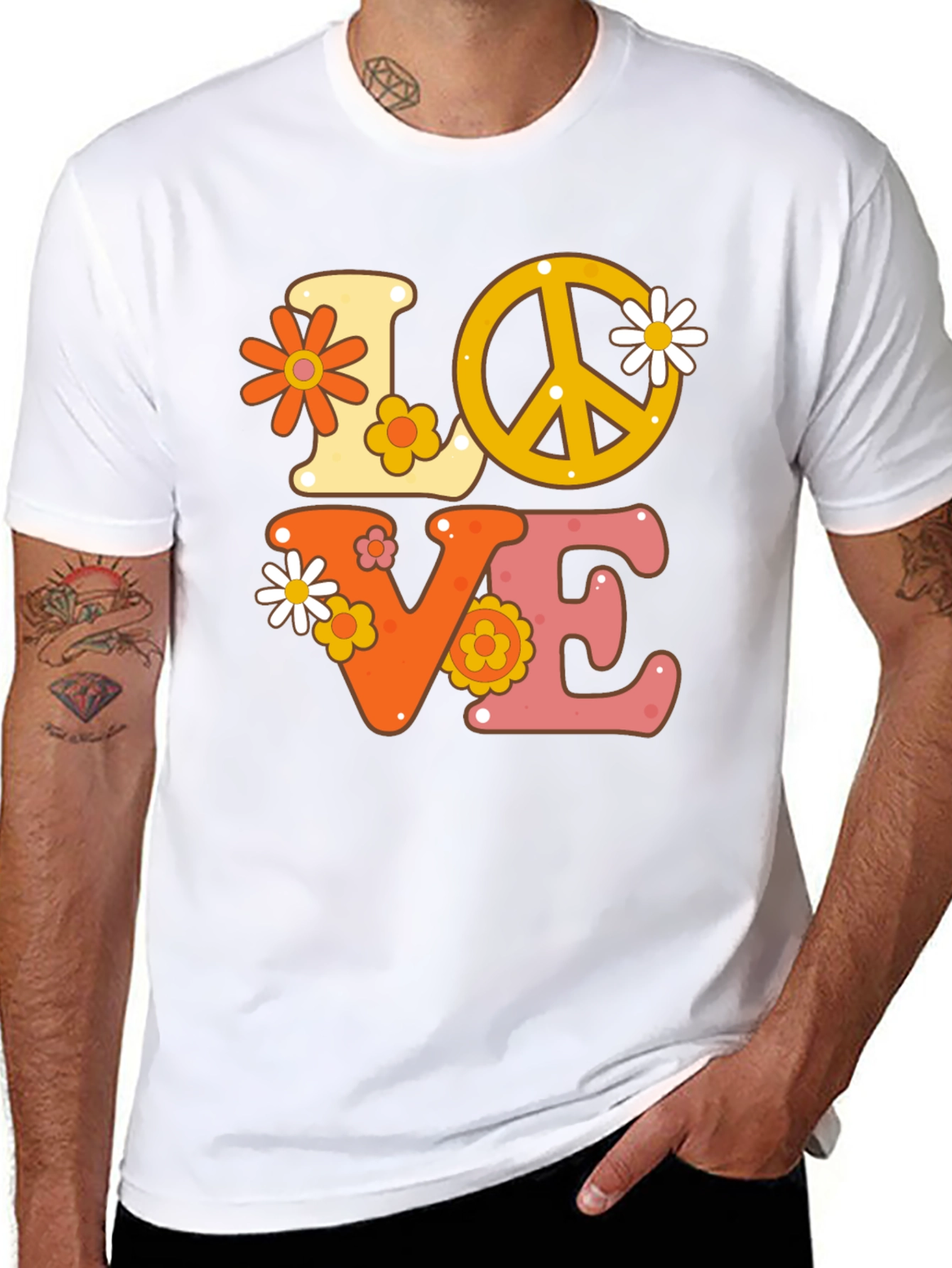 Black Retro Love Peace Sign Graphic Tee view 8