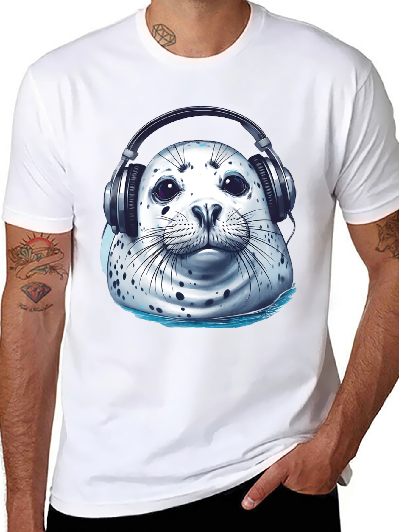 Black Seal with Headphones Graphic Tee view 8
