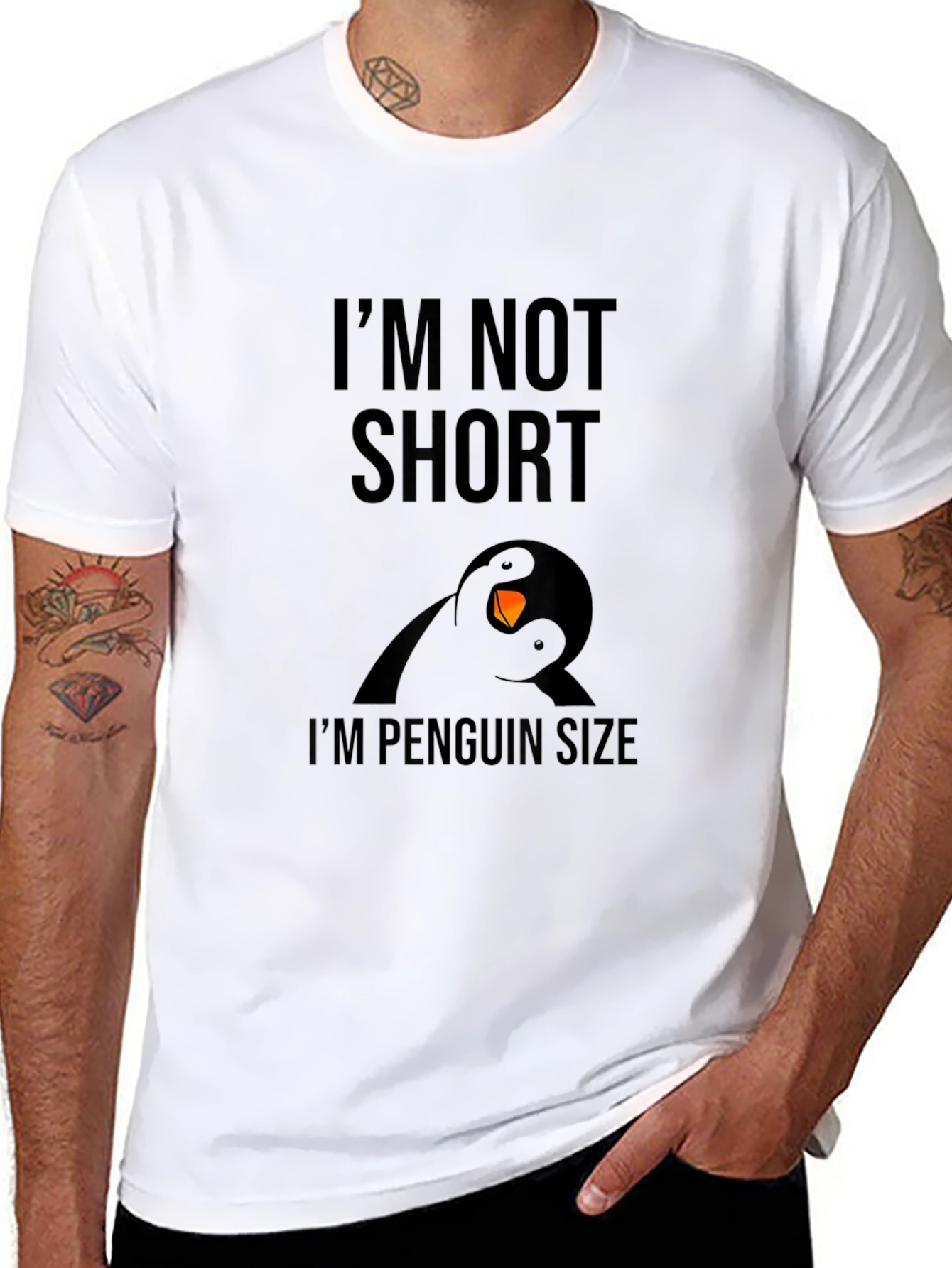 Black I'm Not Short I'm Penguin Size Black T-Shirt view 8
