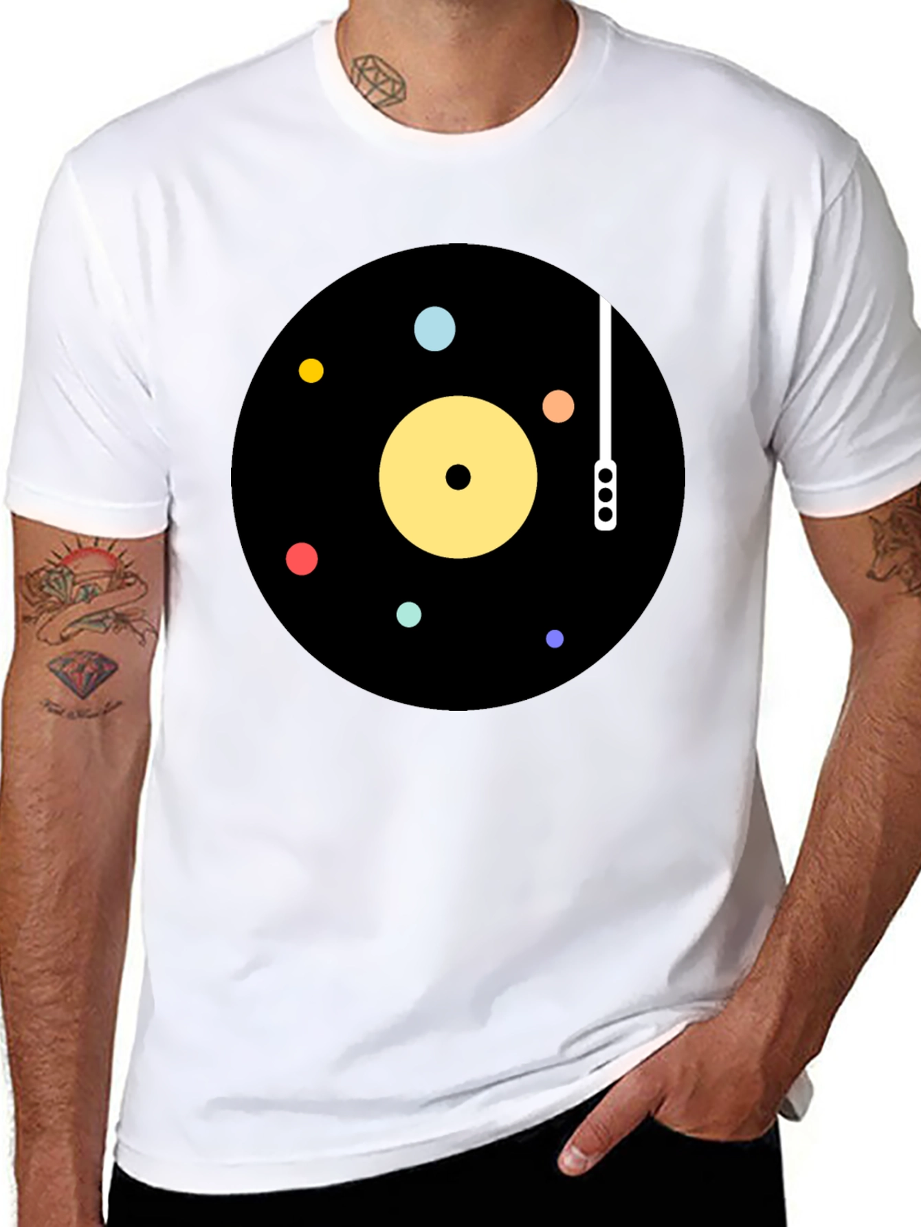 Black Retro Vinyl Record Graphic T-Shirt view 8