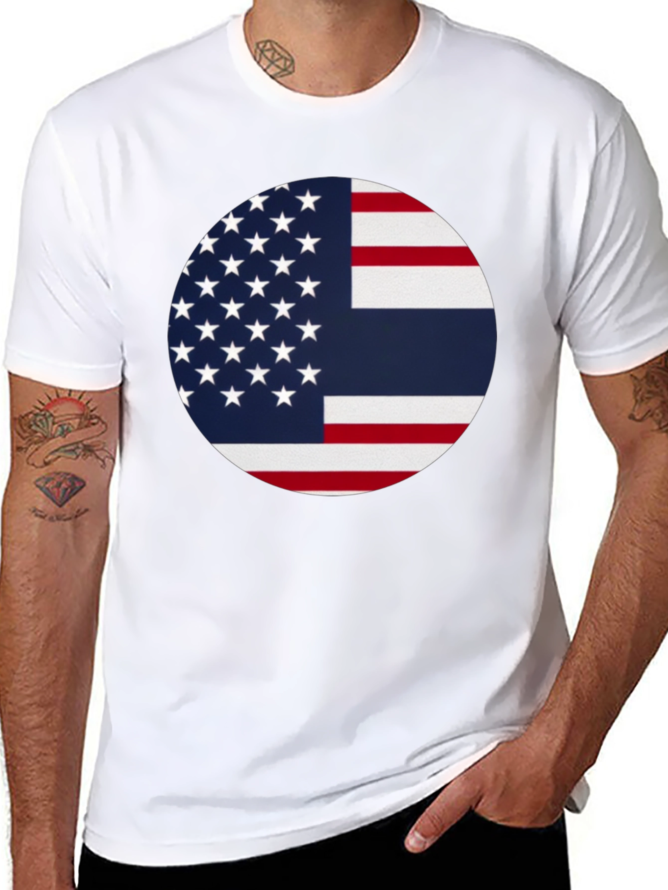 Black USA & Thailand Flag Graphic Tee - Stylish Fusion T-Shirt view 8