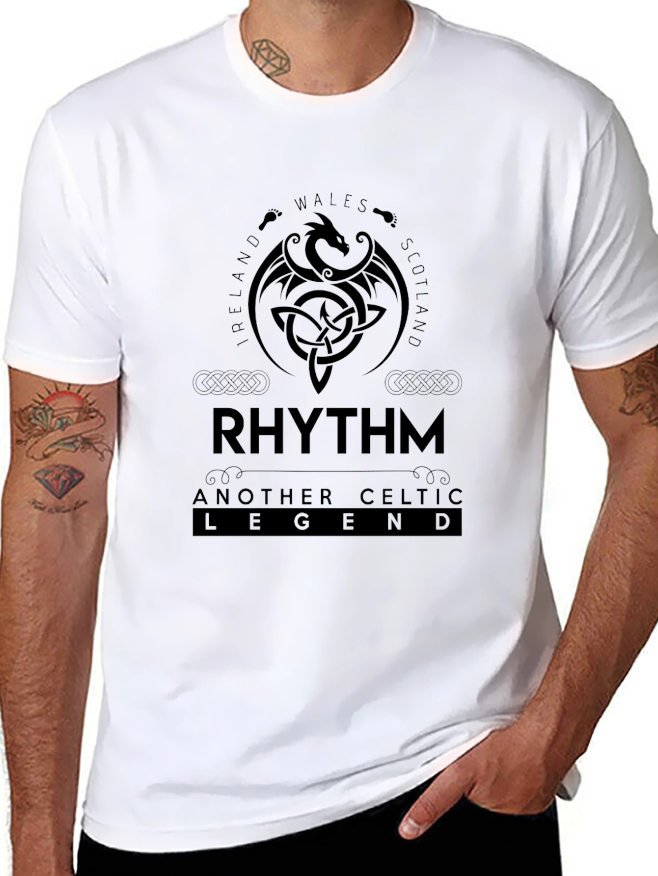 Black Celtic Legend Rhythm Black T-Shirt view 8