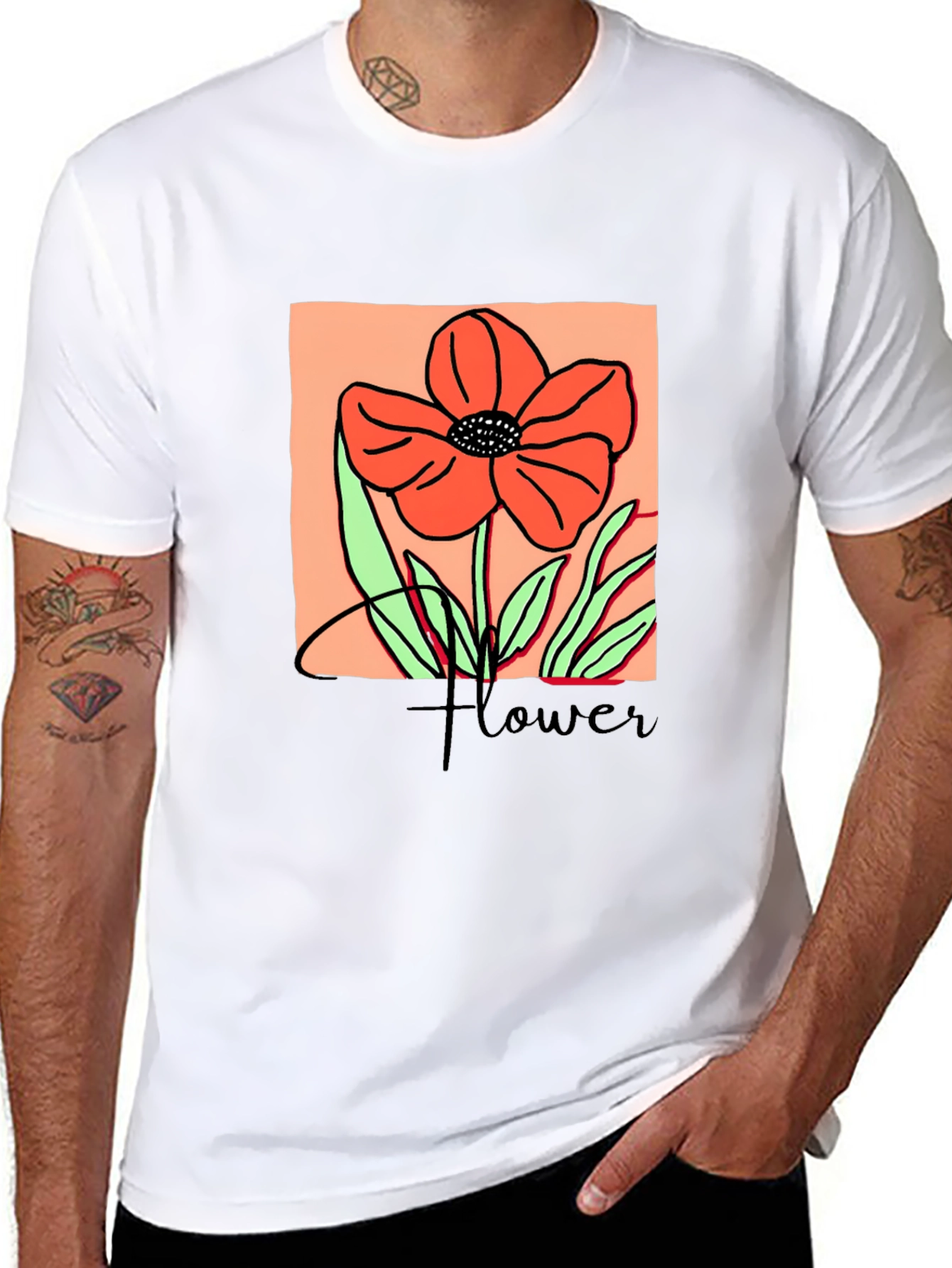 Black Floral Graphic T-Shirt - Artistic Flower Design view 8