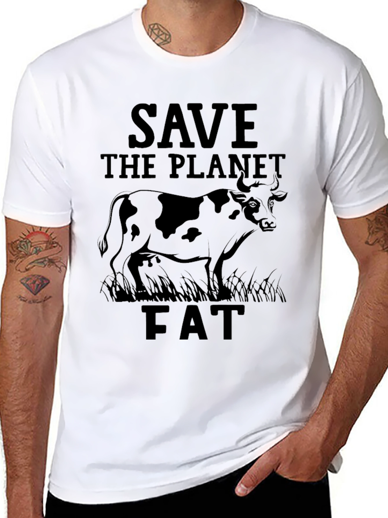 Black Save The Planet Fat Cow Graphic Tee view 8