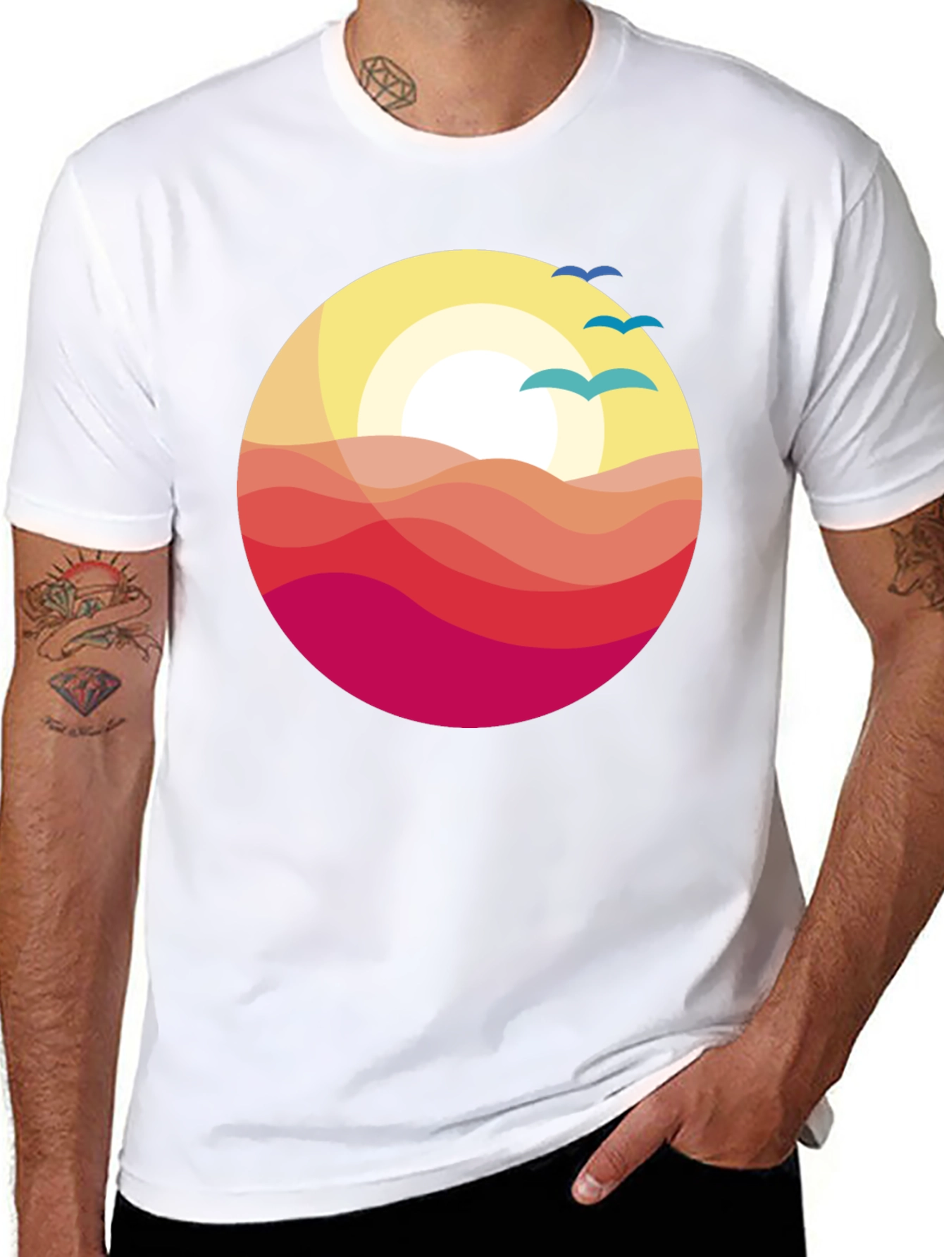 Black Sunset Waves Graphic Tee - Stylish Comfort view 8