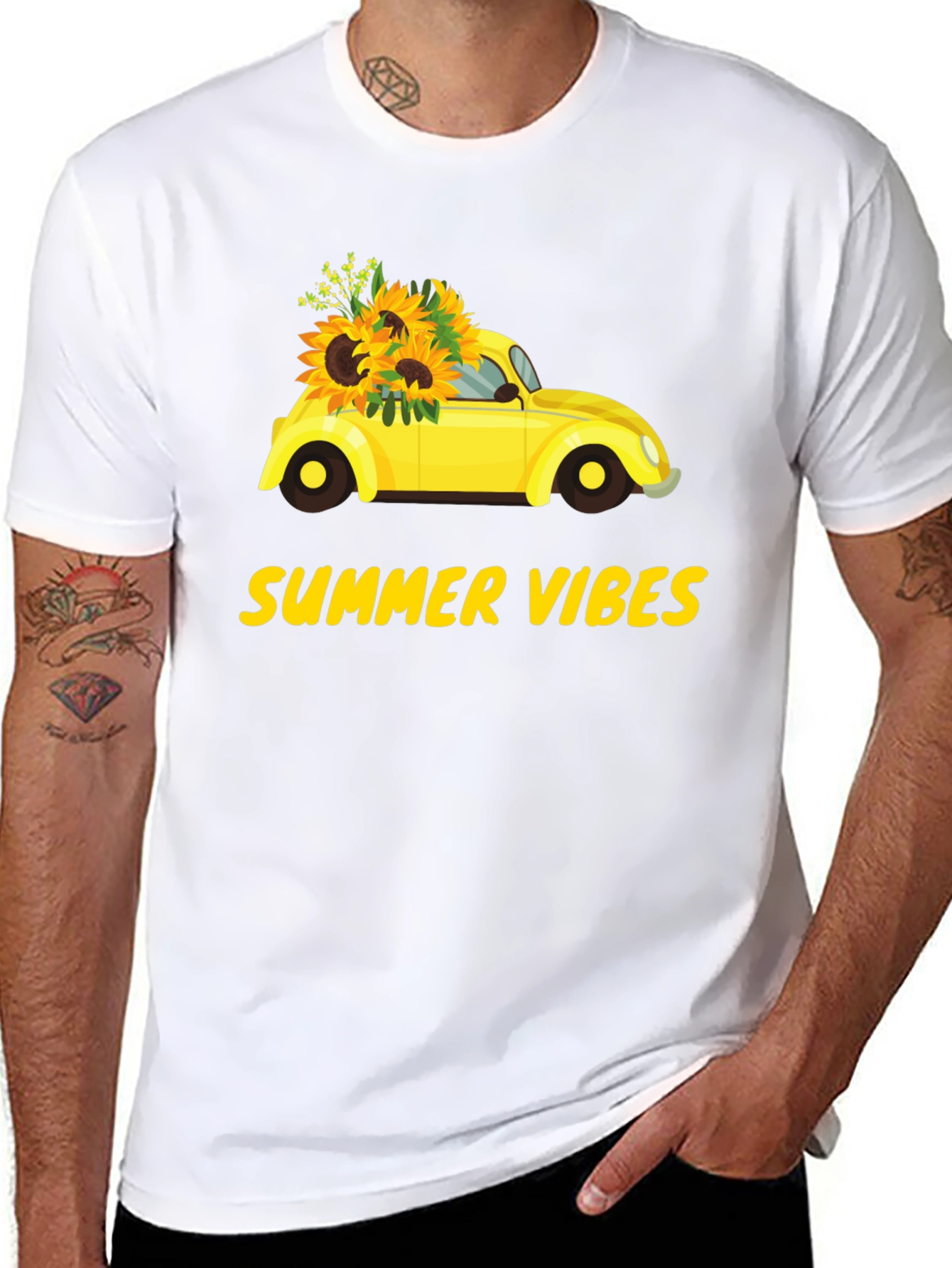 Black Summer Vibes Sunflower Car Graphic T-Shirt view 8