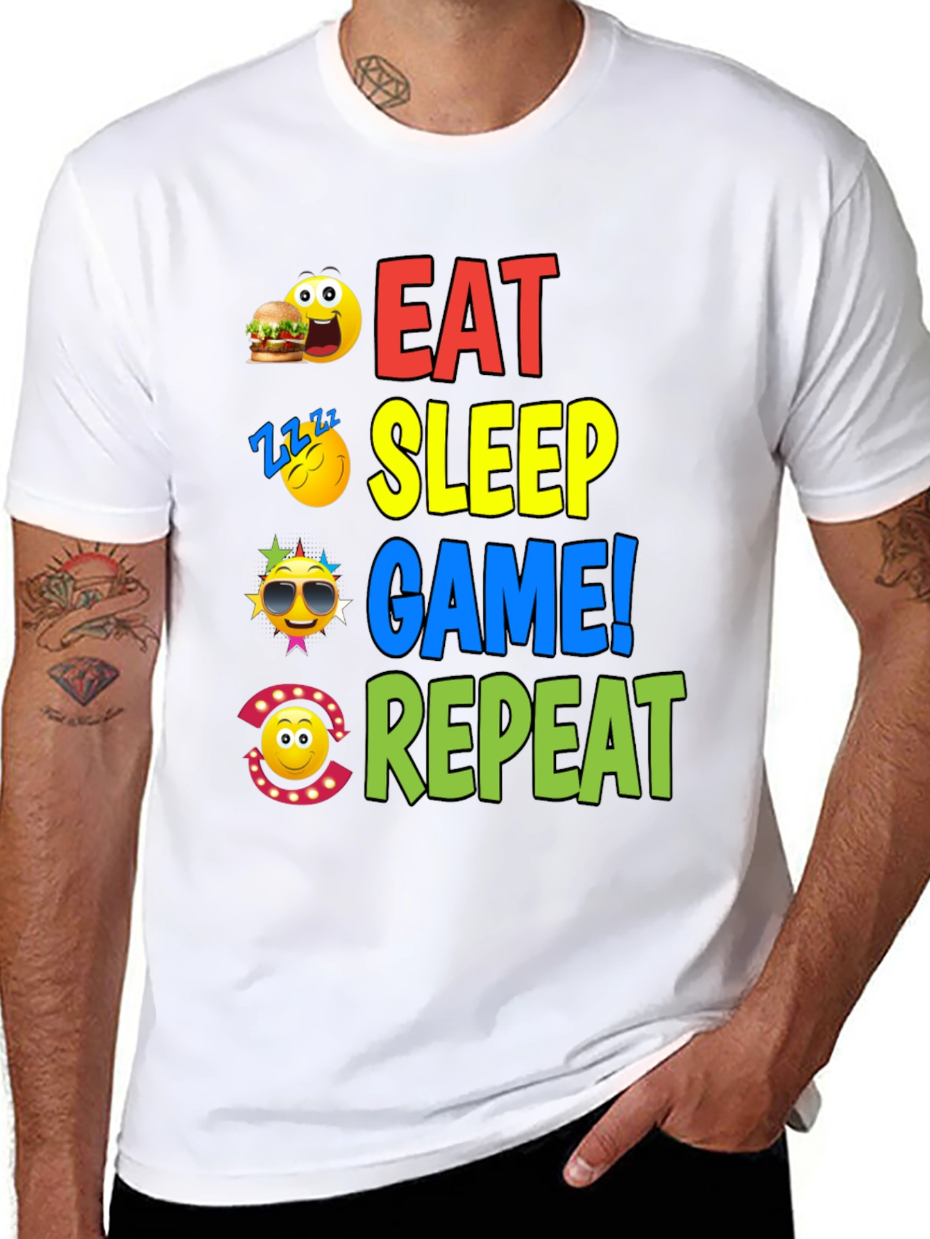 Black Eat Sleep Game Repeat Graphic T-Shirt view 8