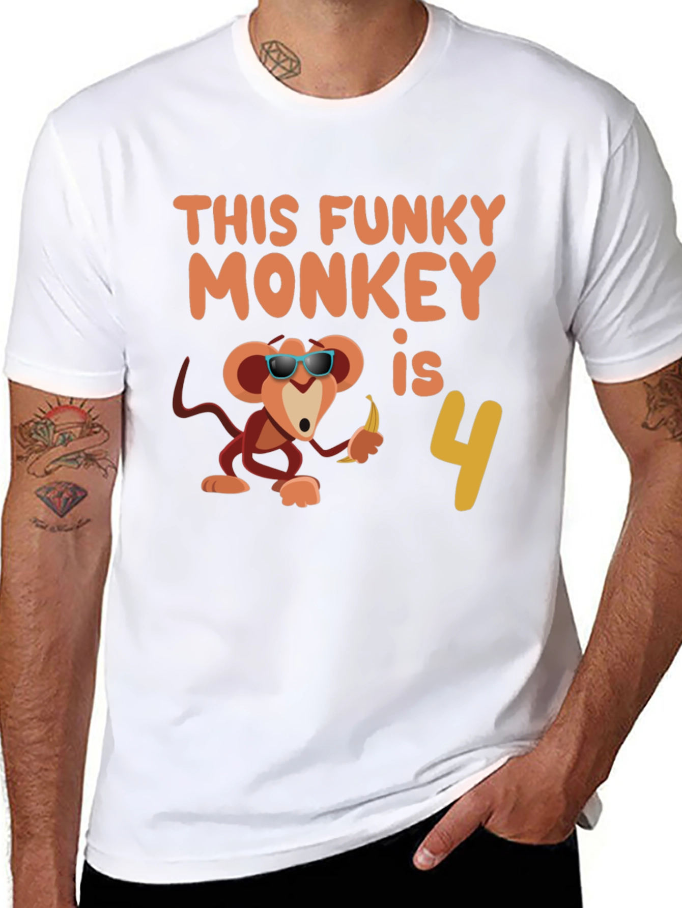 Black Funky Monkey Birthday T-Shirt: 4th Birthday Apparel view 8