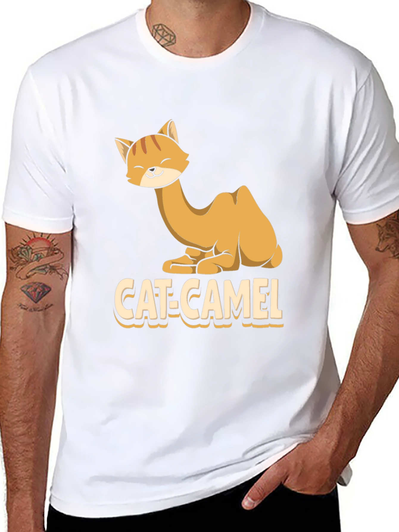 Black Cat-Camel Graphic T-Shirt - Humorous Animal Tee view 8