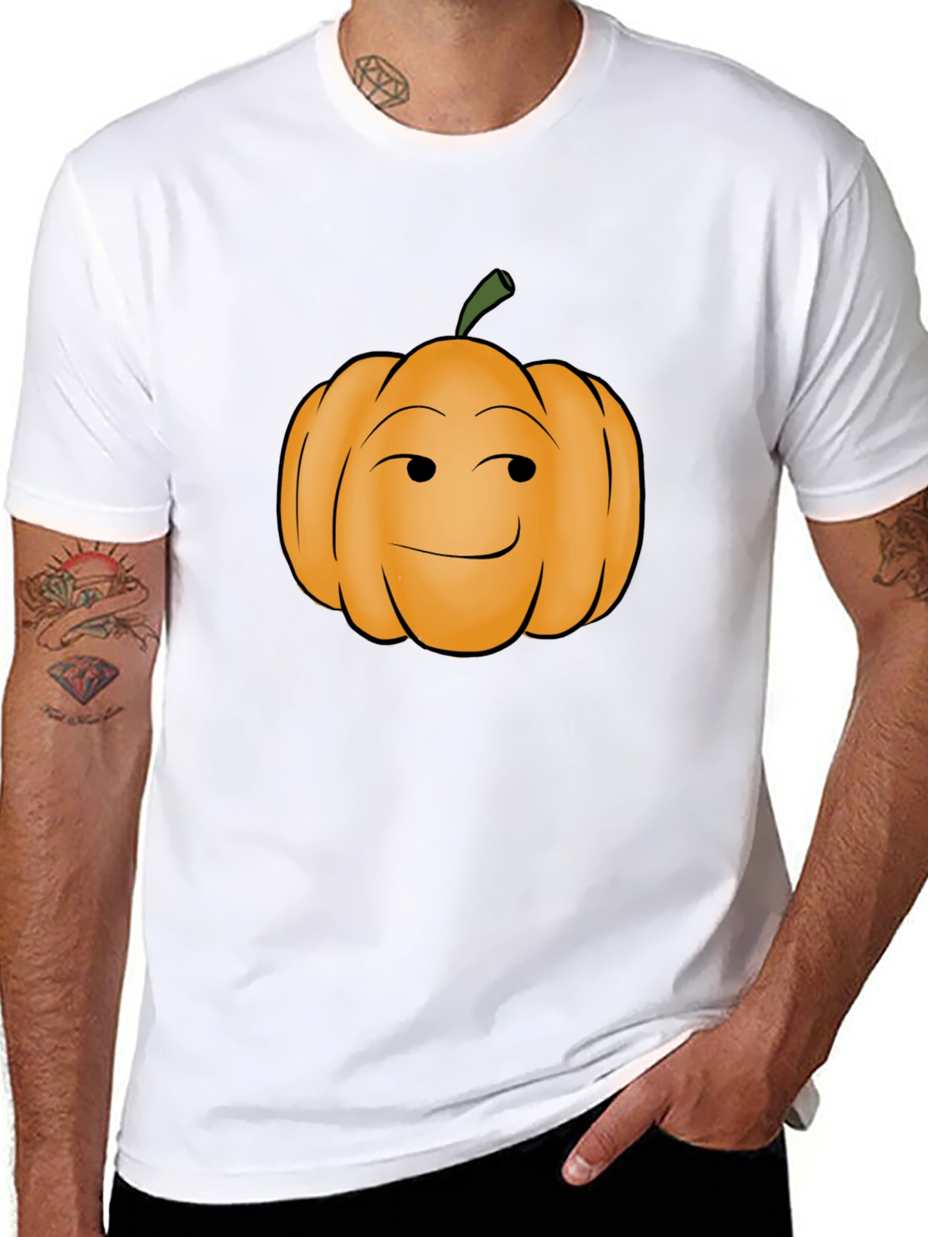 Black Smirking Pumpkin Graphic Tee - Black Cotton T-Shirt view 8