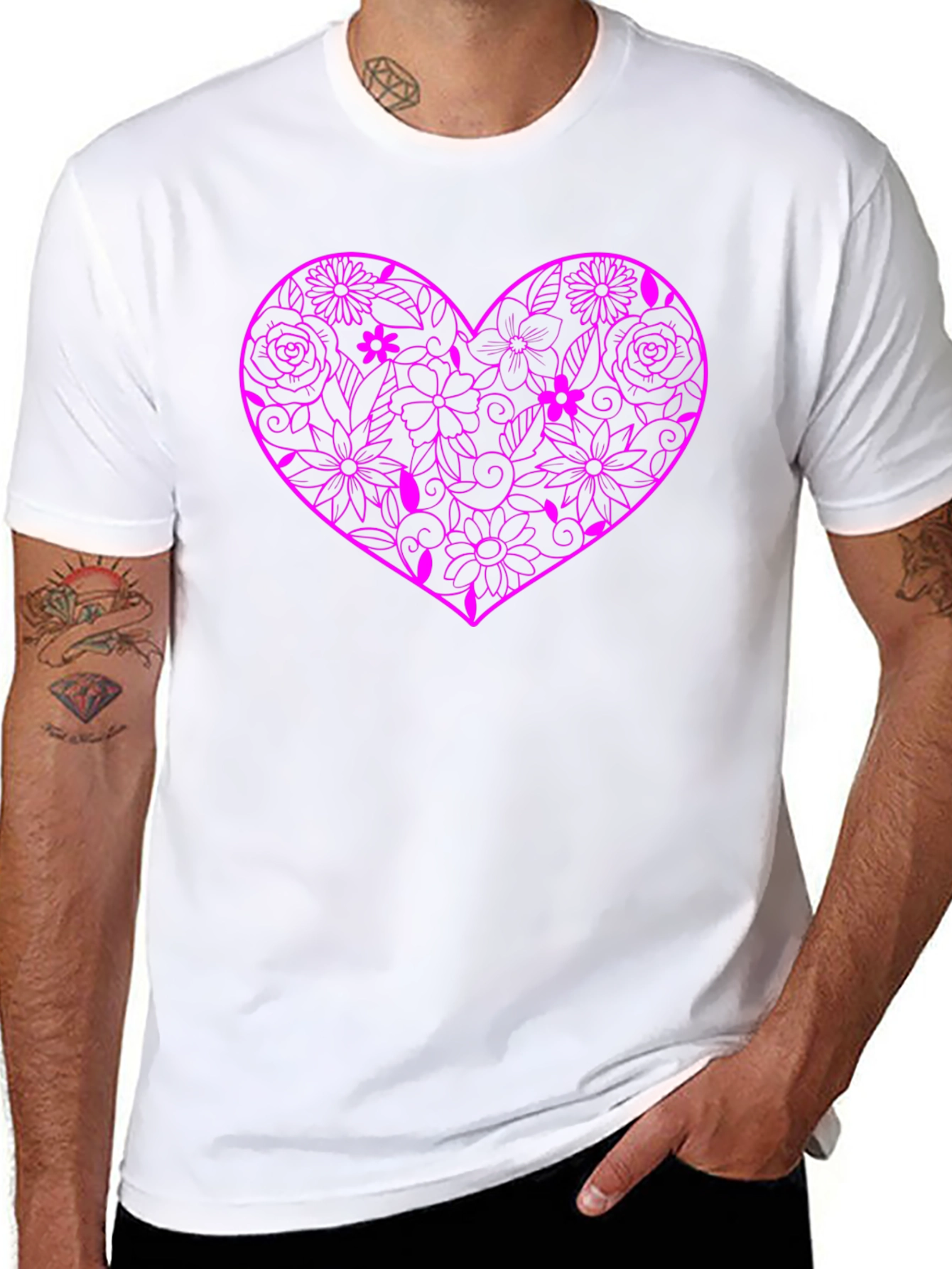 Floral Heart Graphic Black T-Shirt - 8