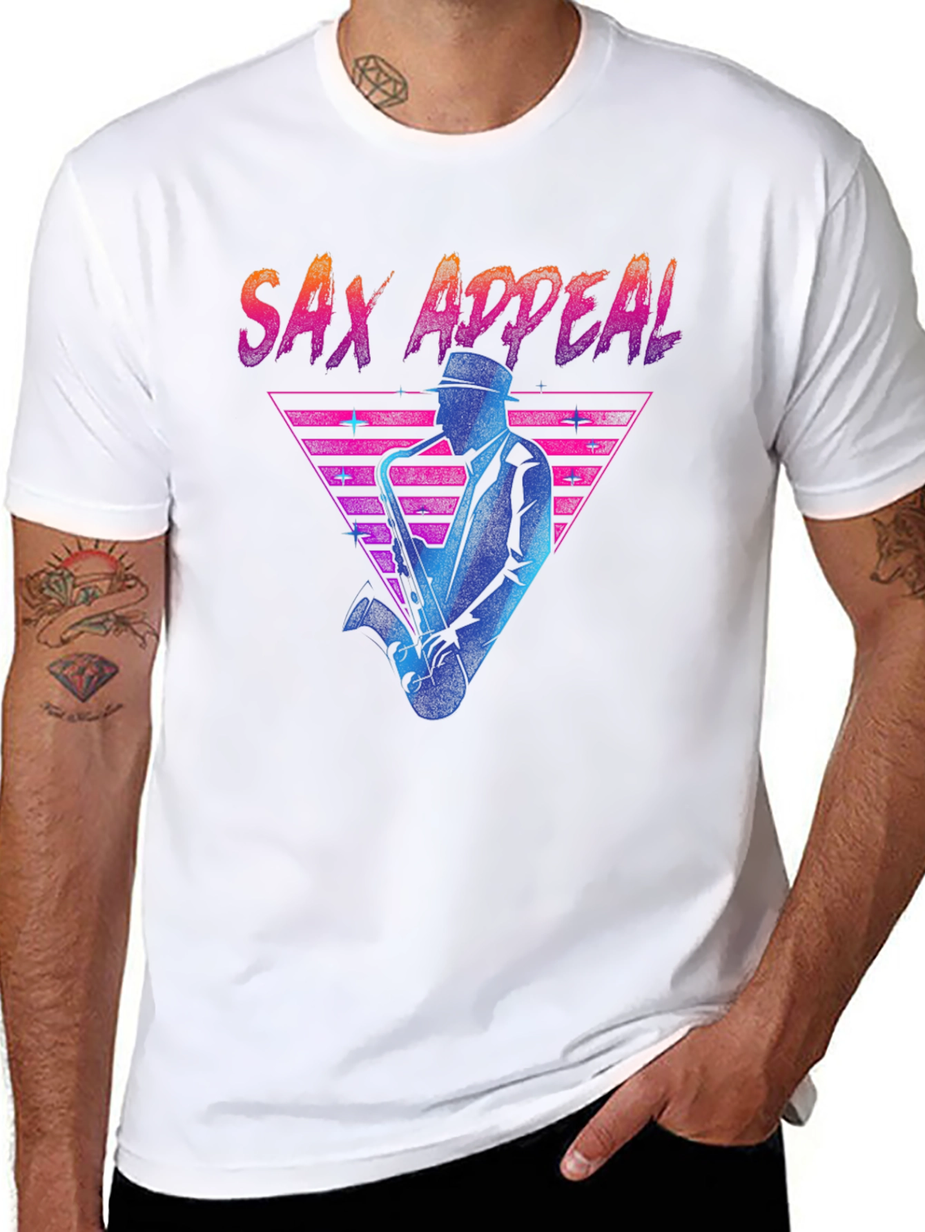 Black Sax Appeal T-Shirt - Retro 80s Design view 8