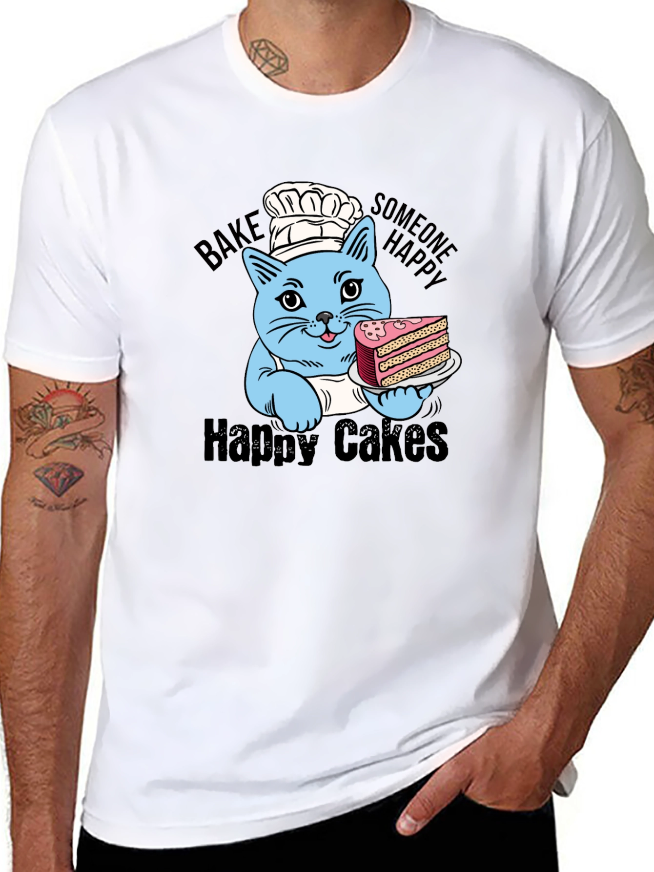 Black Happy Cakes T-Shirt: Cute Cat Baker view 8
