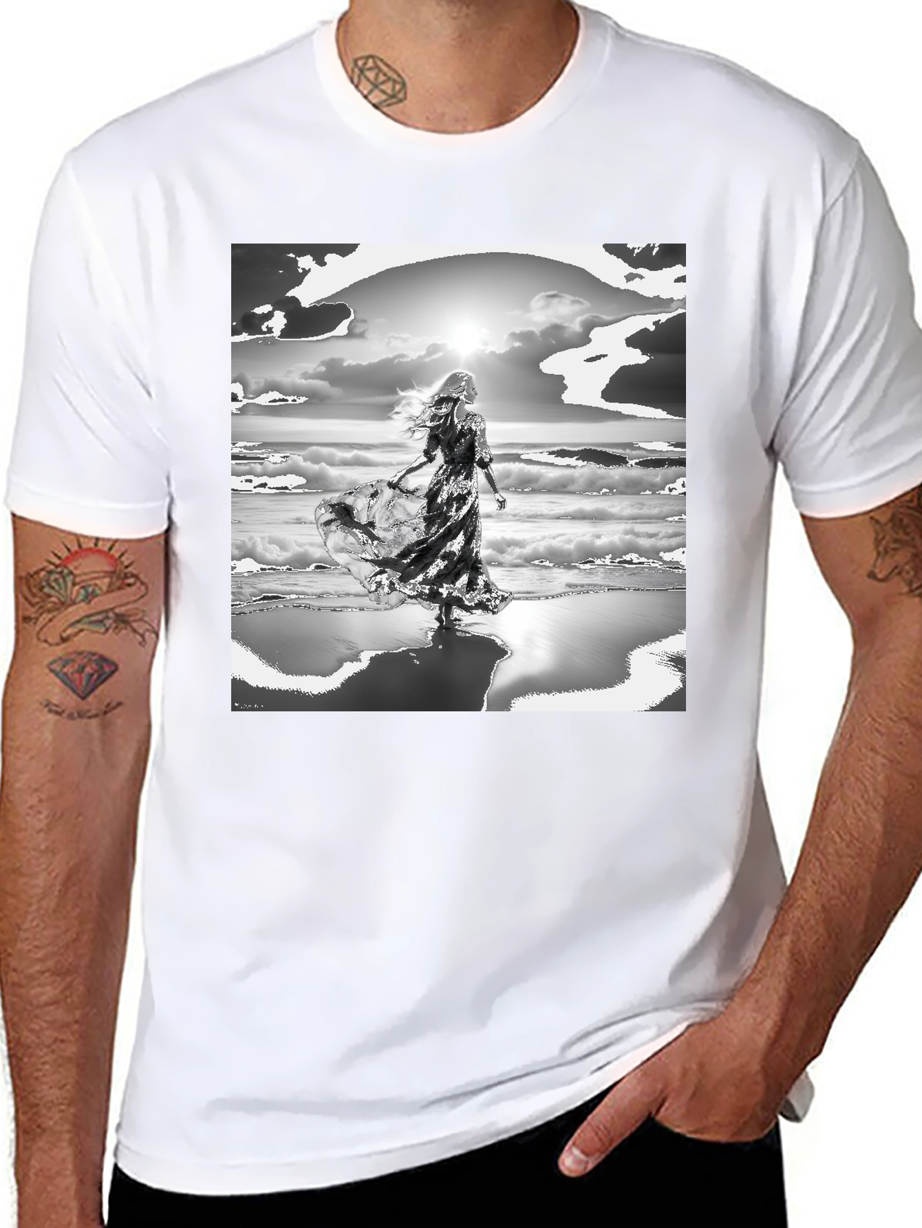 Black Woman on Beach Graphic Tee - Black view 8