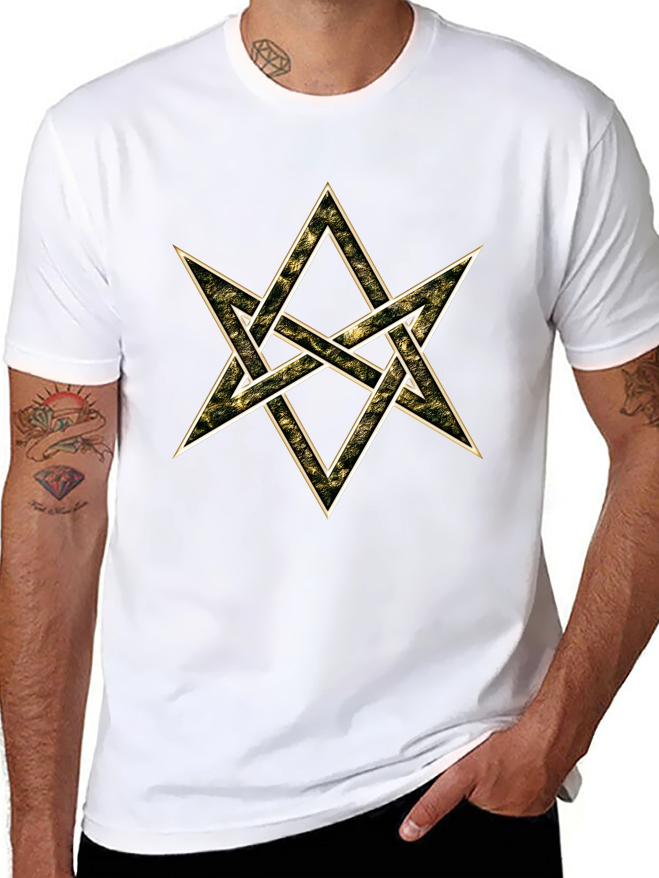 Black Geometric Star Graphic Tee - Black Cotton Blend view 8