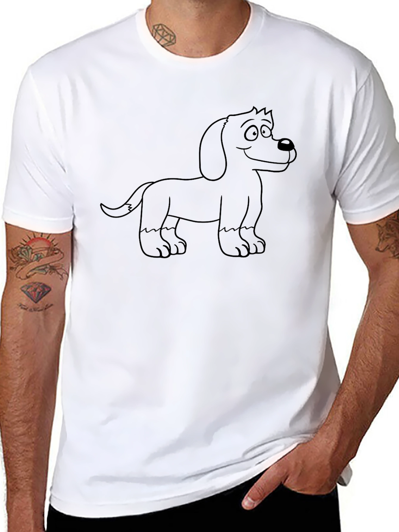Black Dachshund Dog Outline Black T-Shirt view 8