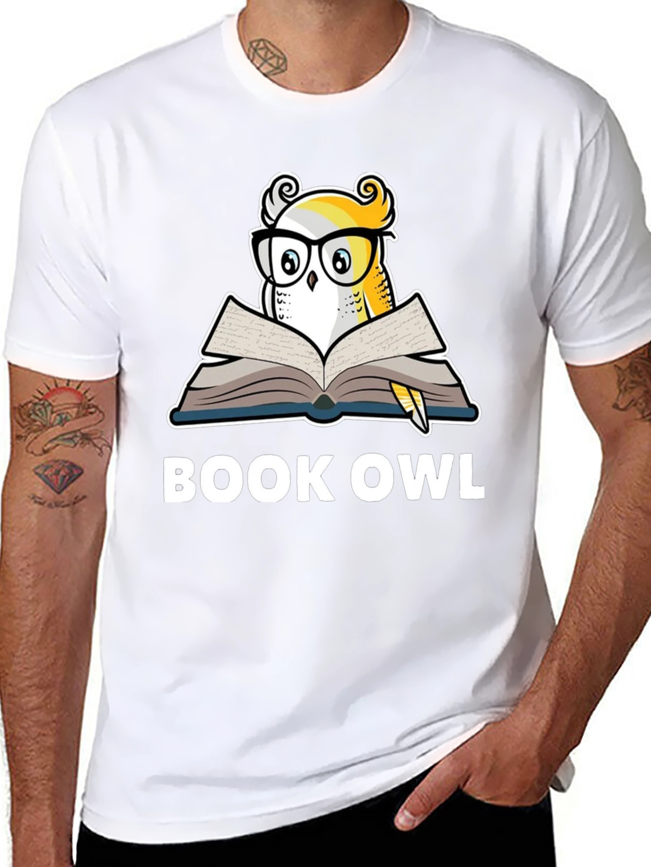 Black Book Owl Graphic T-Shirt - Black Cotton Tee view 8