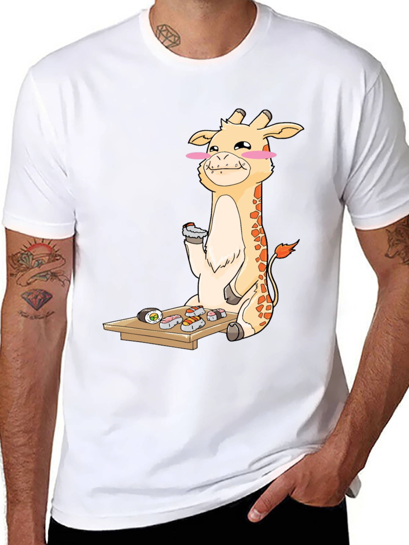 Black Giraffe Sushi Lover T-Shirt - Fun Cartoon Graphic Tee view 8