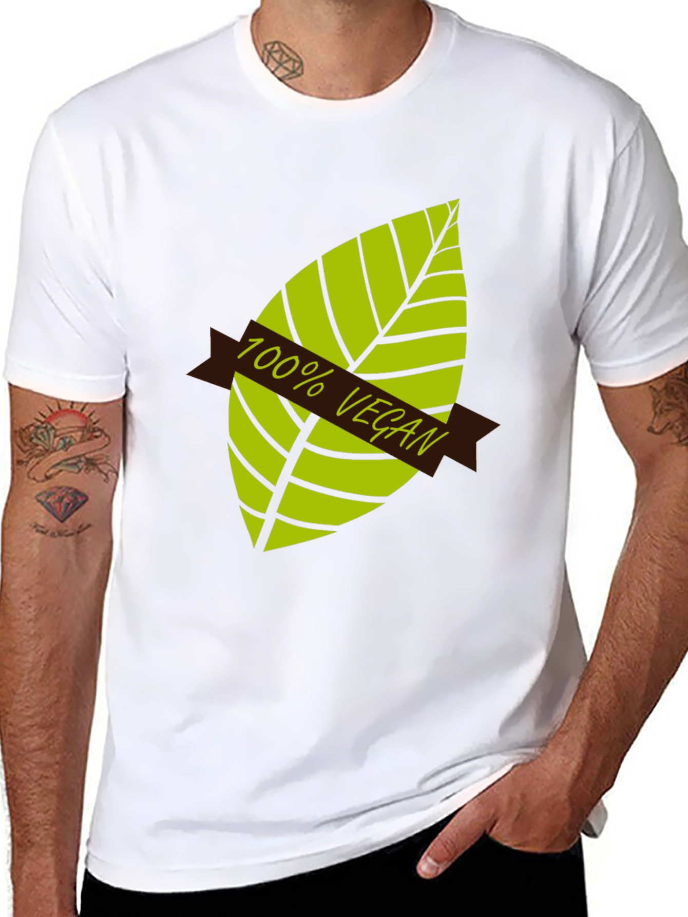 Black 100% Vegan Graphic T-Shirt - Black, Leaf Design view 8
