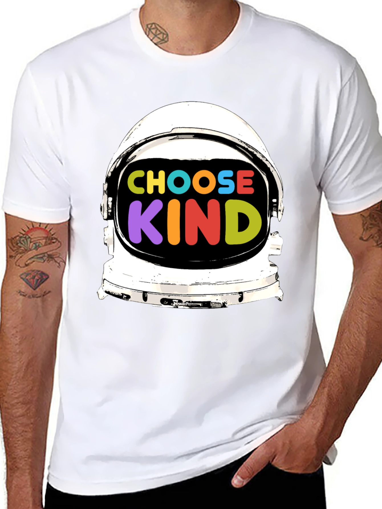 Black Choose Kind T-Shirt, Astronaut Helmet Graphic view 8