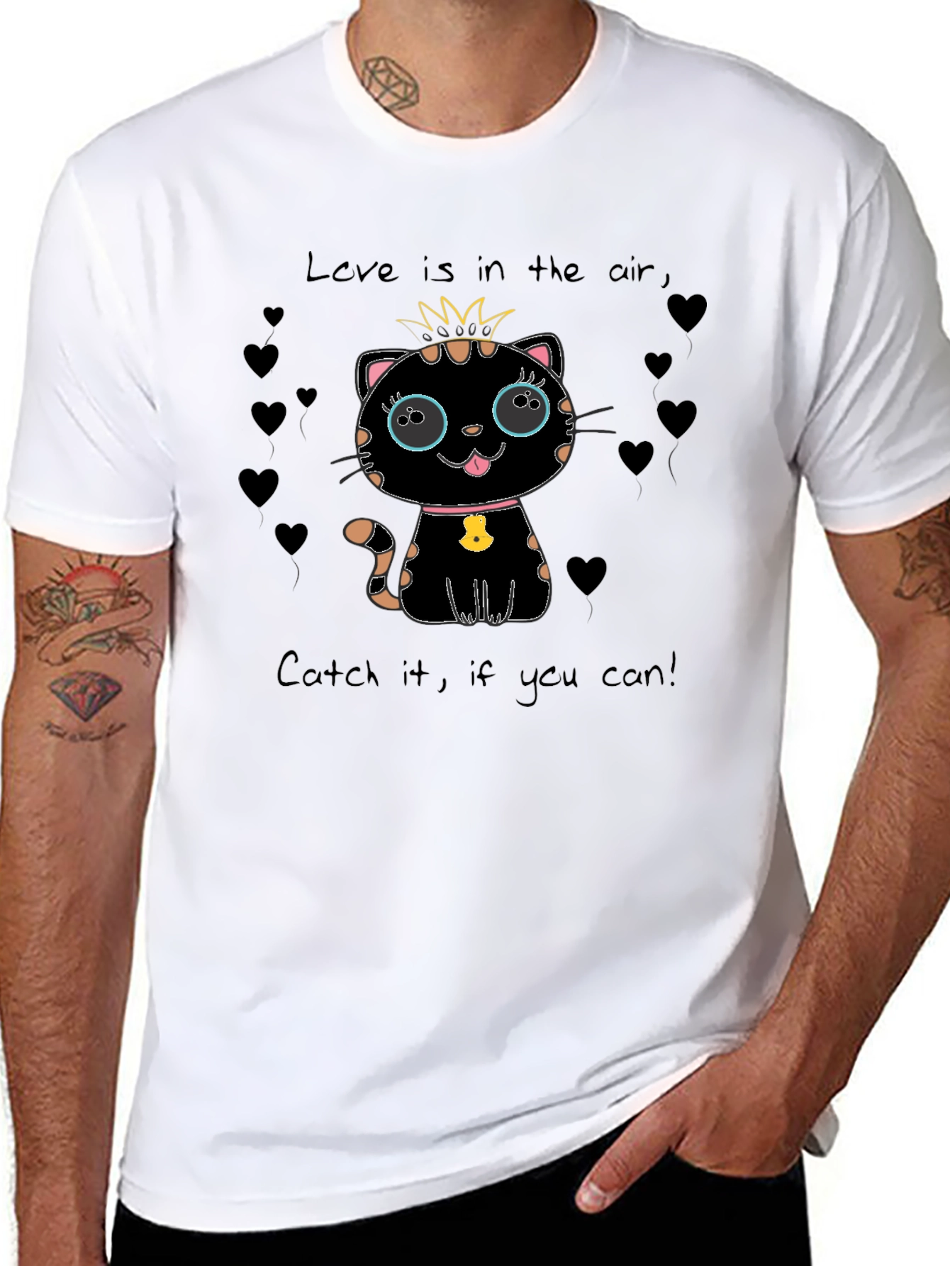 Black Cute Cat Love T-Shirt view 8
