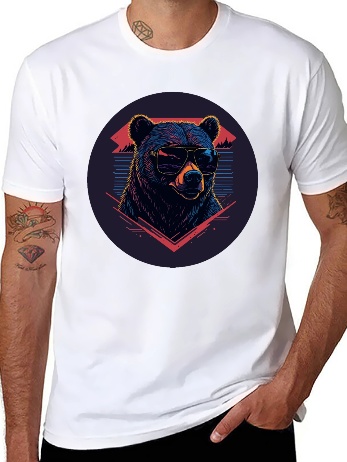 Black Cool Bear Graphic Tee - Retro Style Black T-Shirt view 8